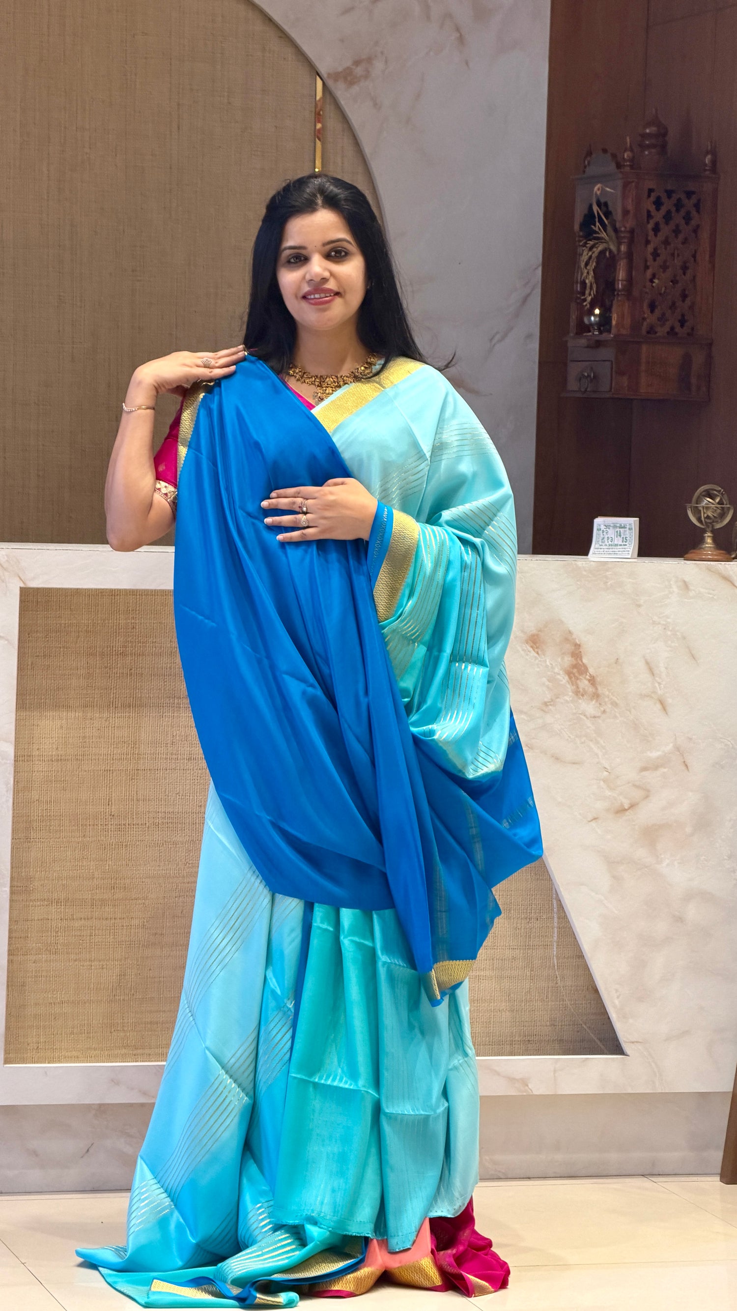 PSUV214-SKYBLUE WITH BABYBLUE SHADED PURE MYSORE CREPE