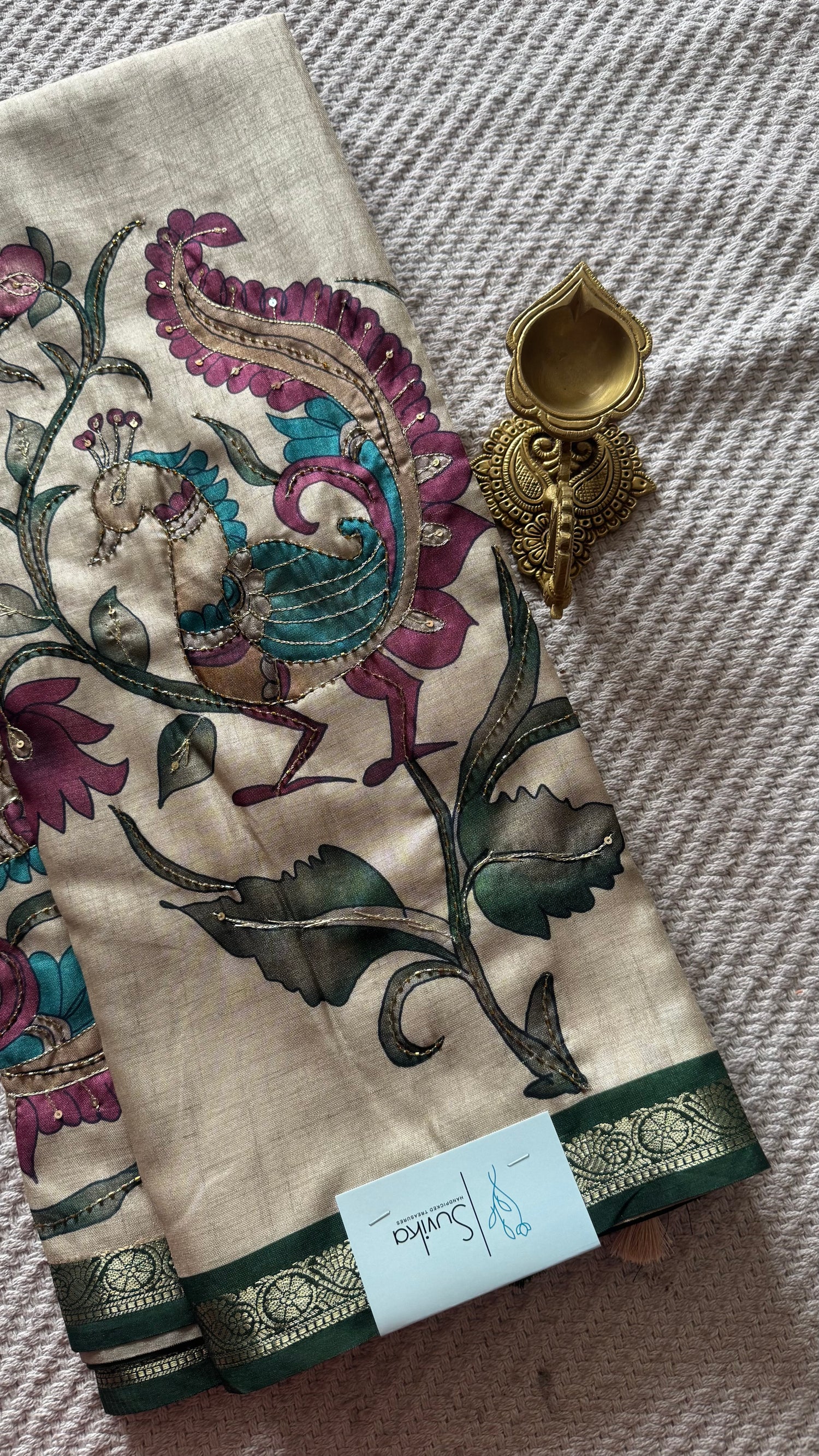 TUSSER SAREE SUV5637-BOTTLEGREEN