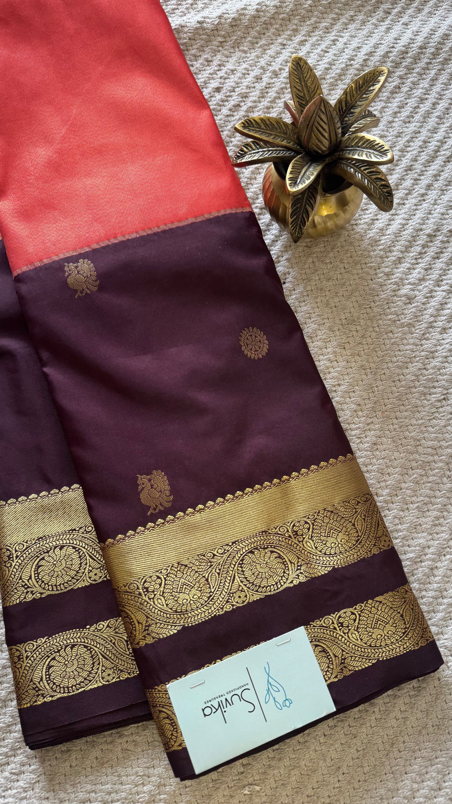 KANJIVARAM SILK SAREE SUV5612-COFFEEBROWN WITH RED