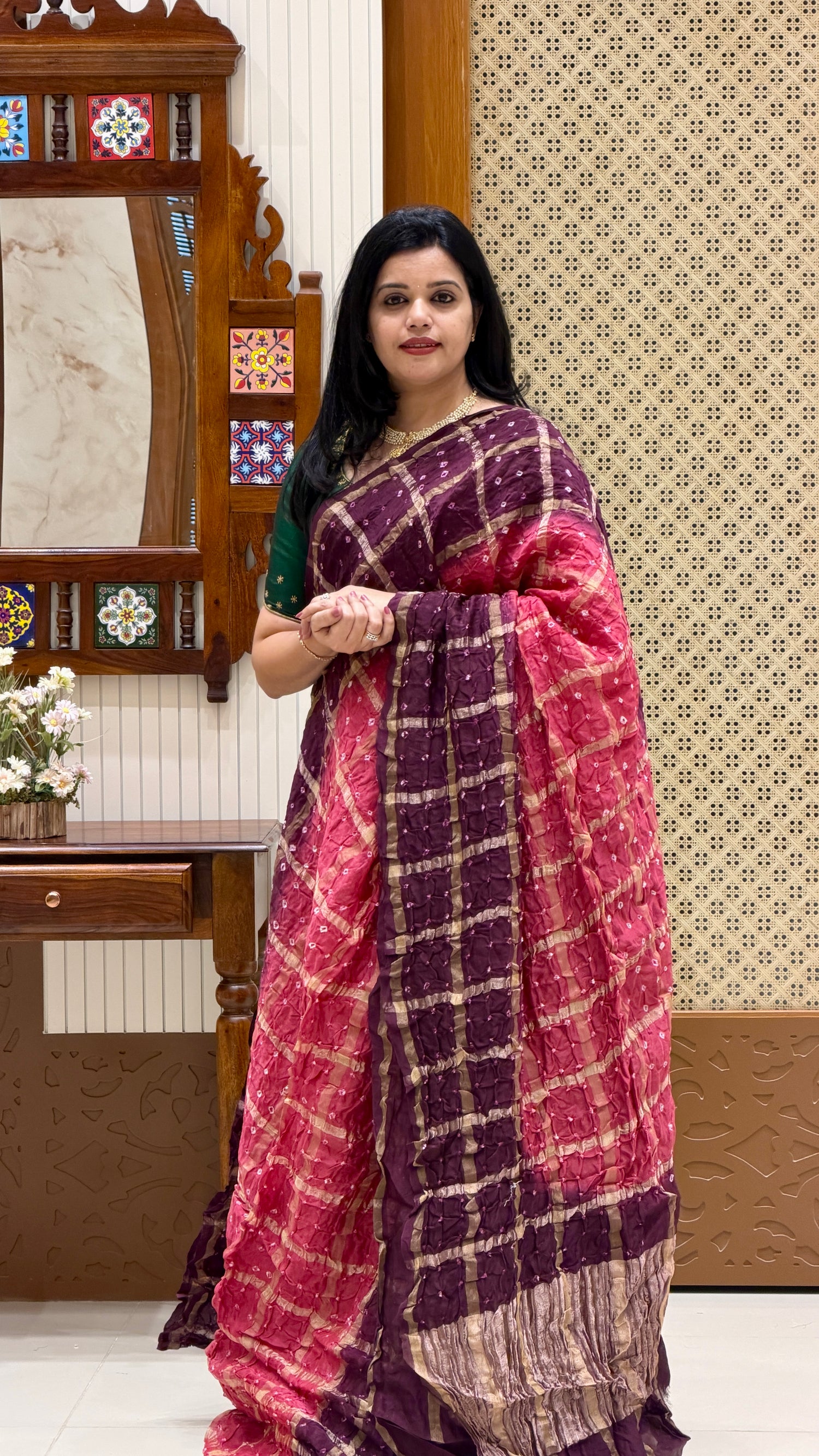 SUV3120-PINK WITH WINE BANDHINI