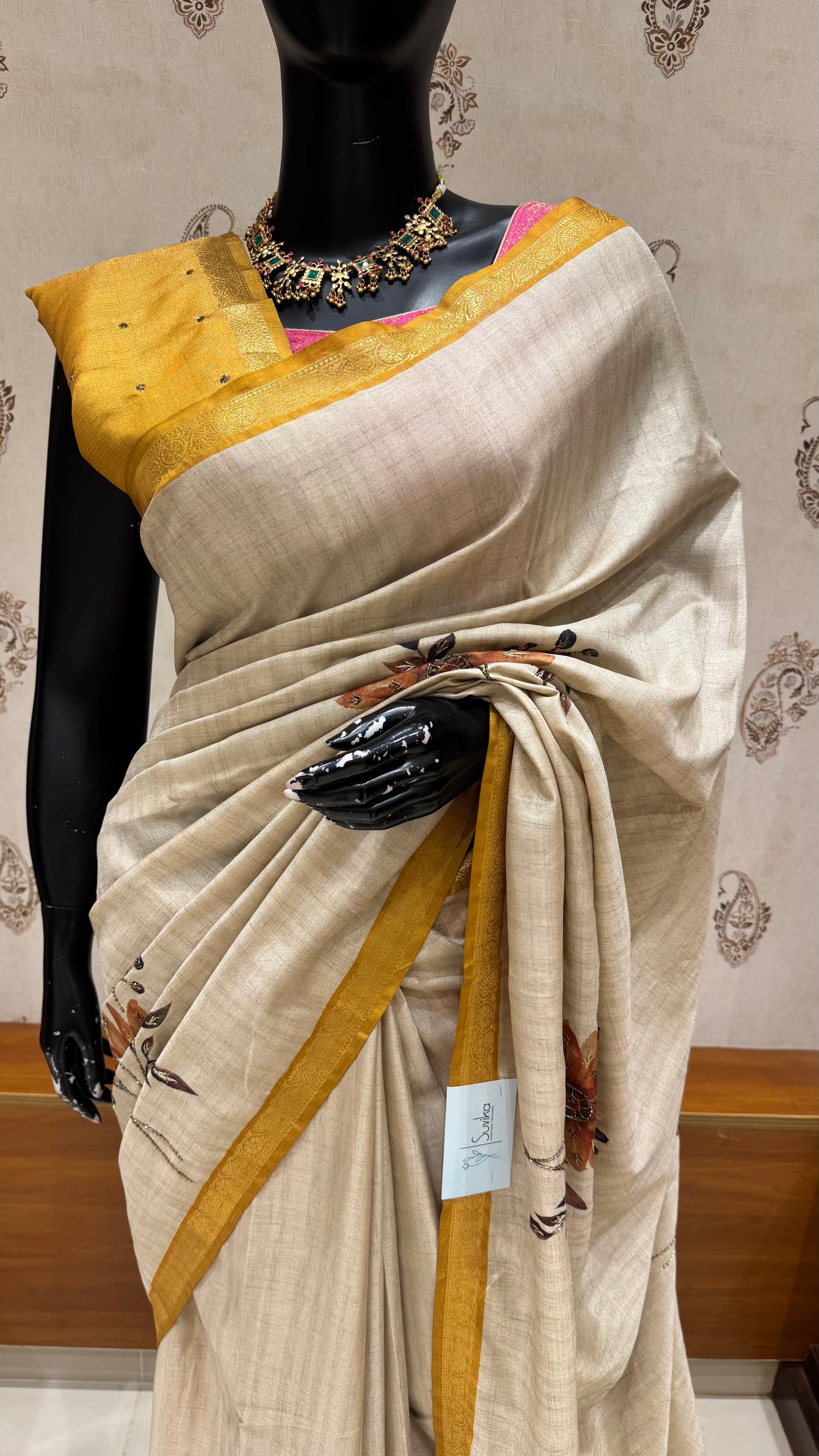 TUSSER SAREE SUV5636-YELLOW