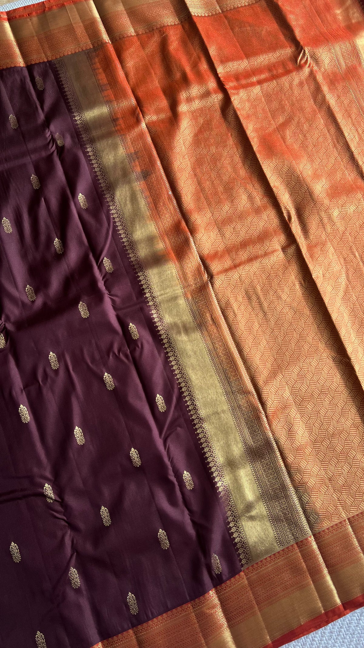 SEMI KANJIVARAM SILK SUV5752-COFFEEBROWN WITH ORANGE