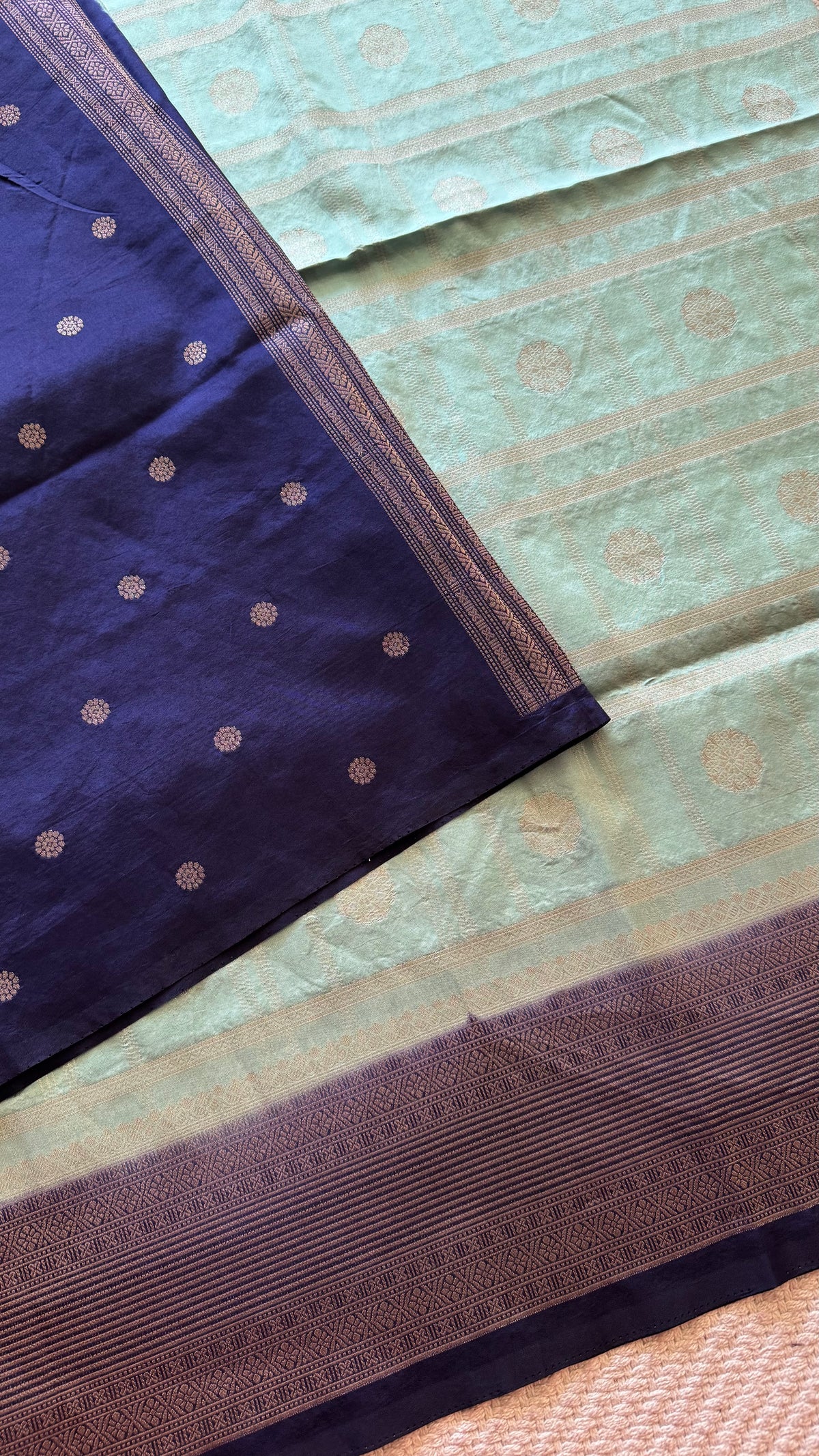 Crepe tusser silk saree SUV5893-SEABLUE WITH BLUE