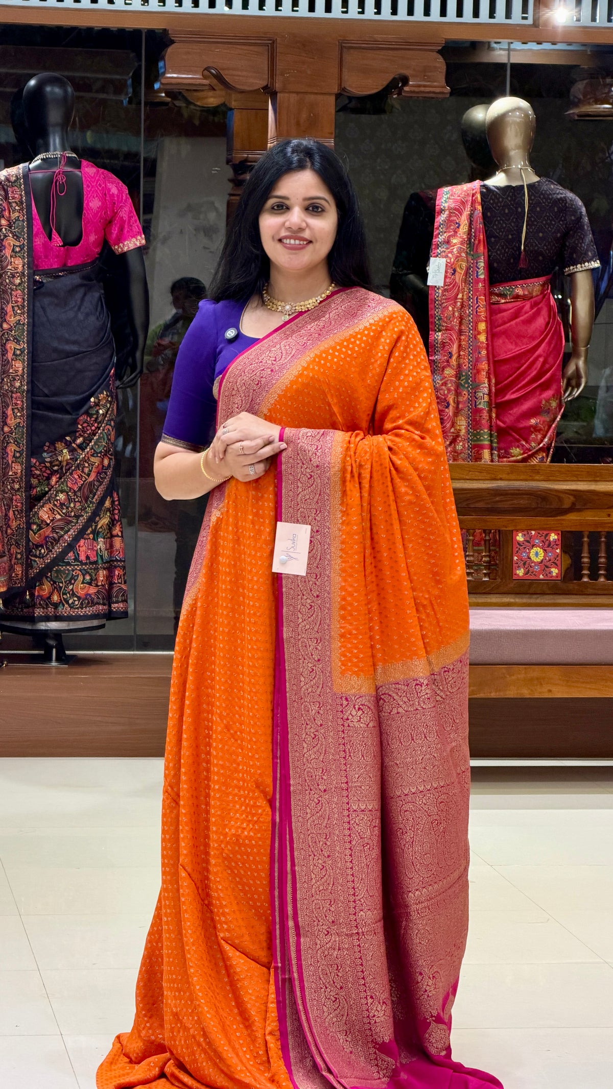 PURE BANARASI CREPE PSUV240-ORANGE WITH PINK
