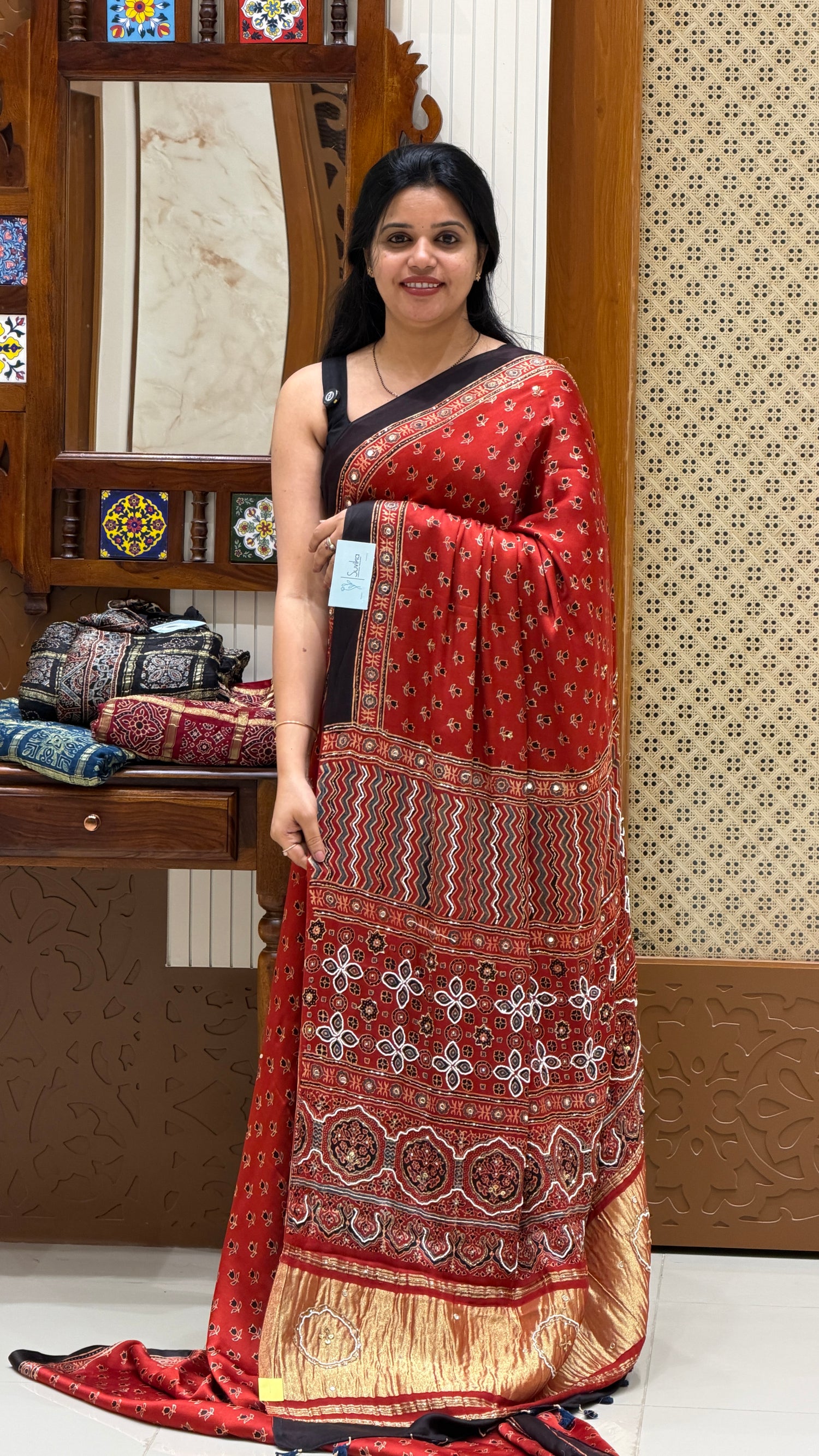 SUV4471-RED AJRAK HANDWORK Pure modal silk