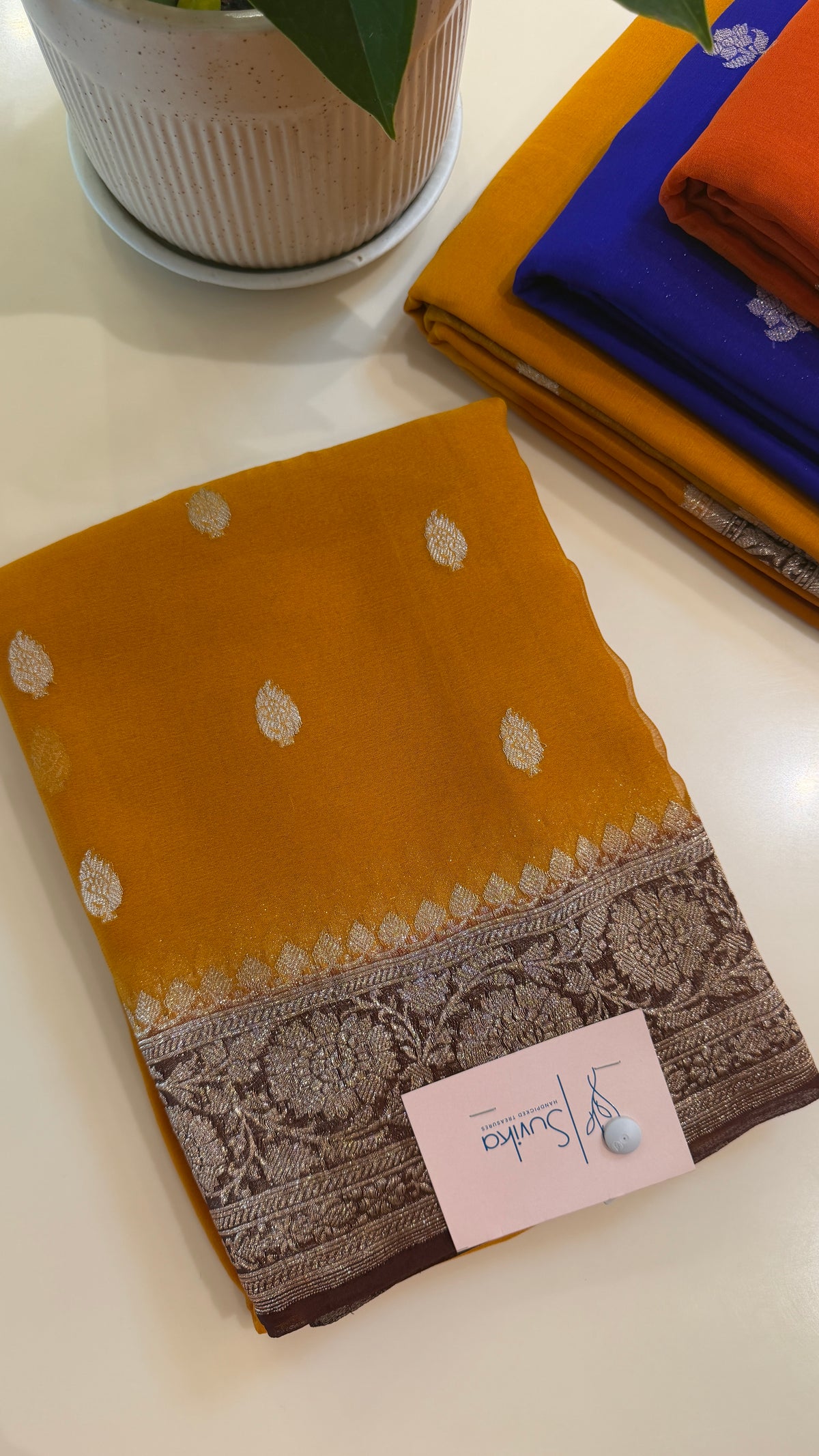 PURE CHIFFON PSB237-MUSTARD WITH COFFEEBROWN