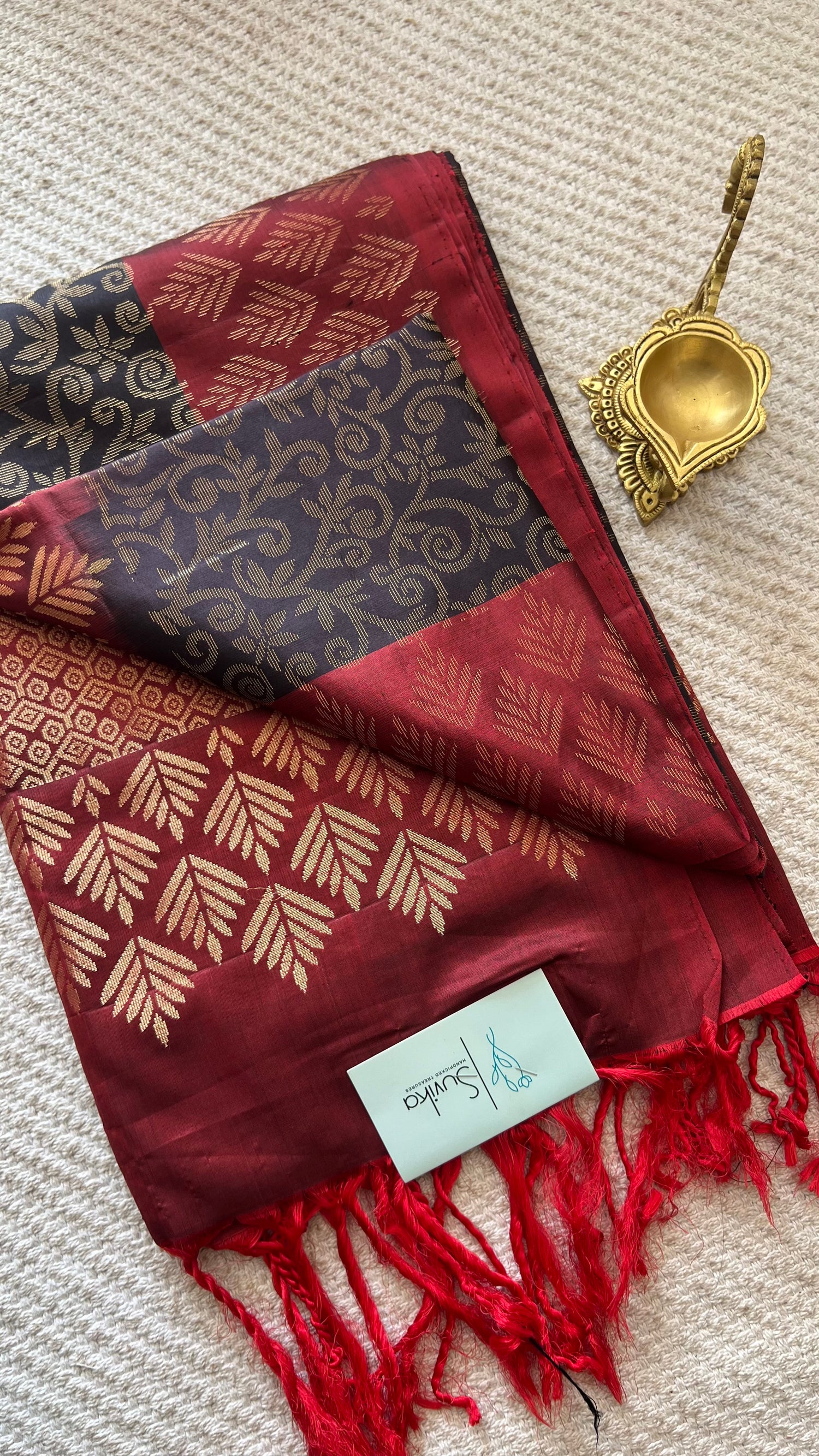 SUP1484 - BLACK WITH RUSTRED PURE SOFT SILK SAREE
