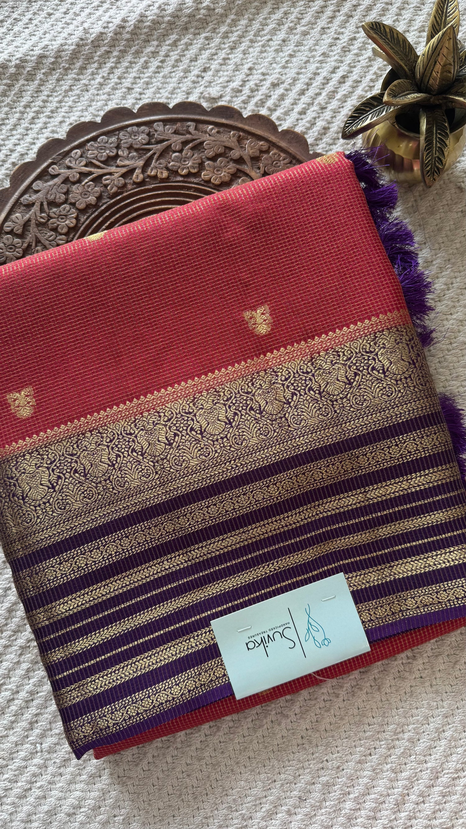 CREPE SILK SAREE SUV5455-RED WITH PURPLE