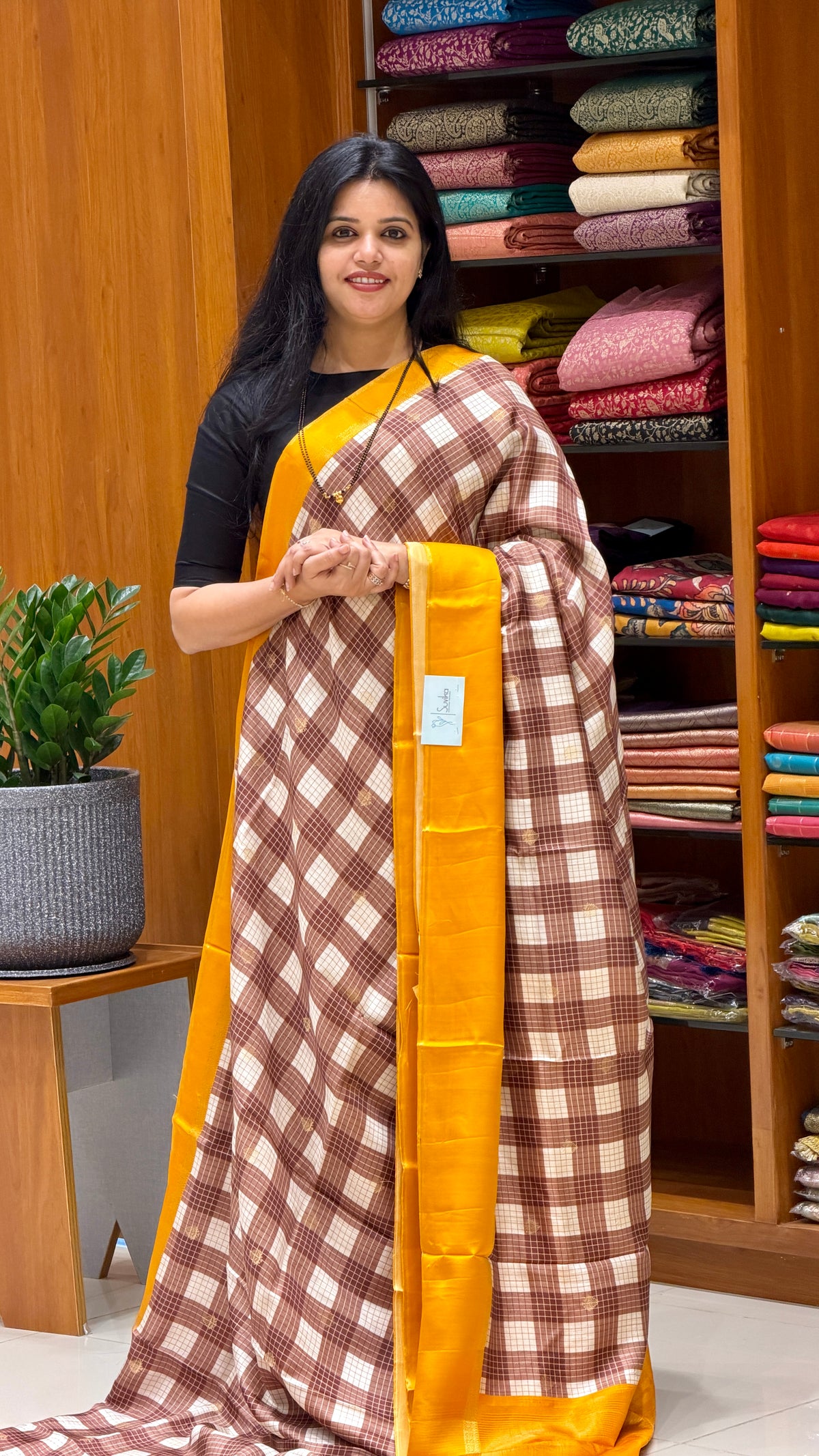 CHECKS101 CREPE SILK SUV5821-MUSTARD