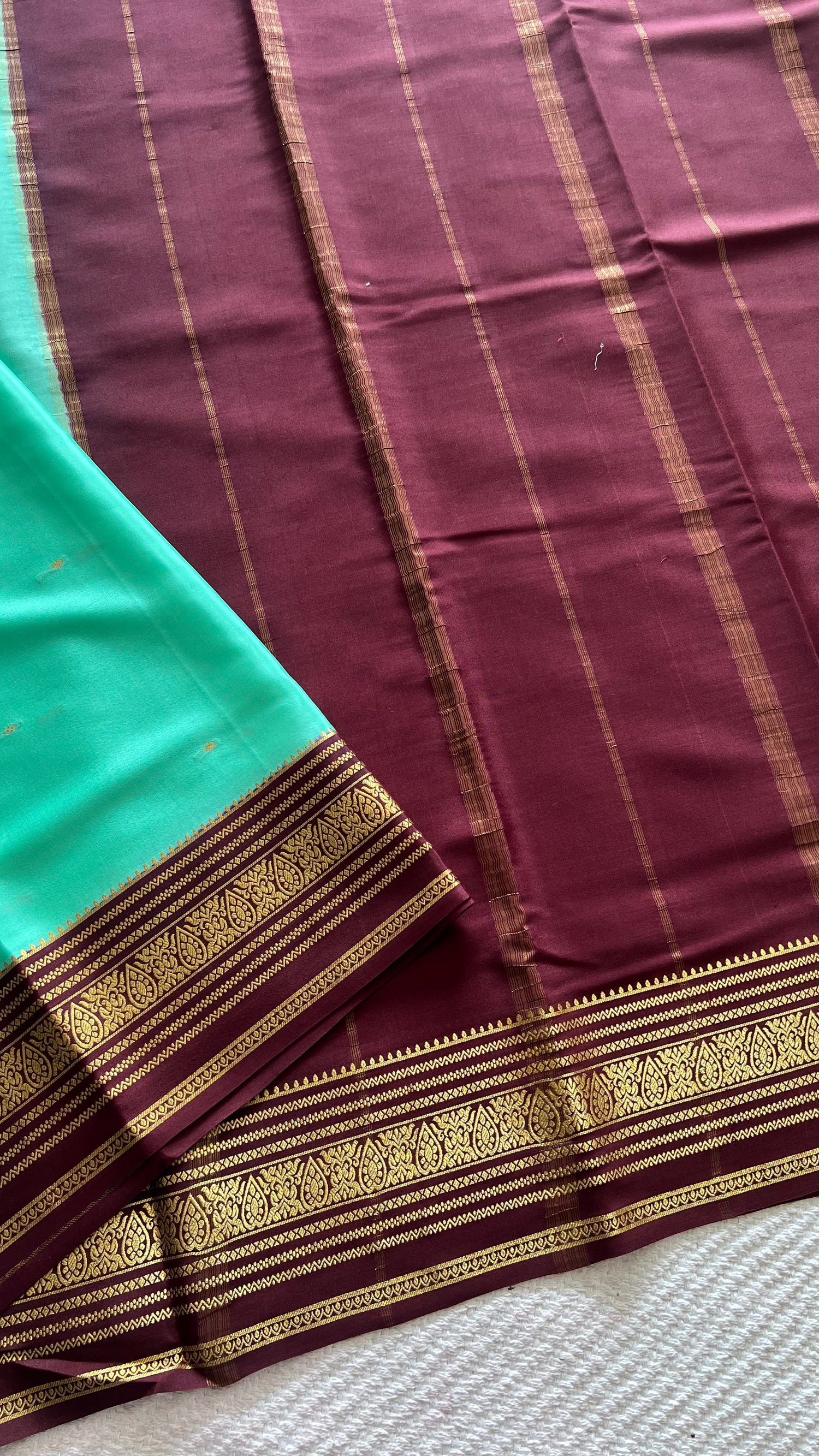 PSUV204-SEAGREEN WITH COFFEEBROWN PURE MYSORE SILK