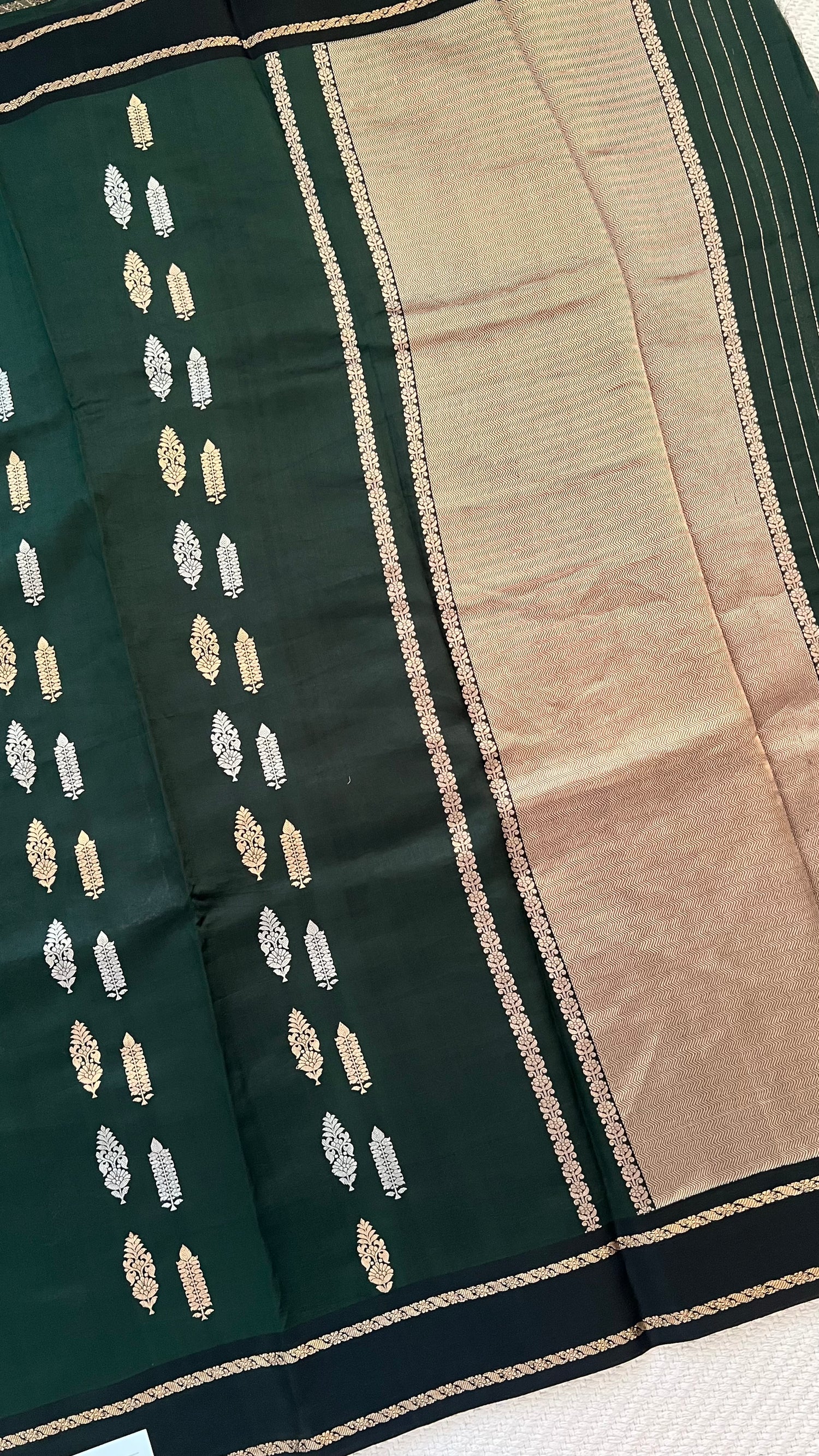 PSUV244-BOTTLEGREEN PURE MANGO SILK SAREE