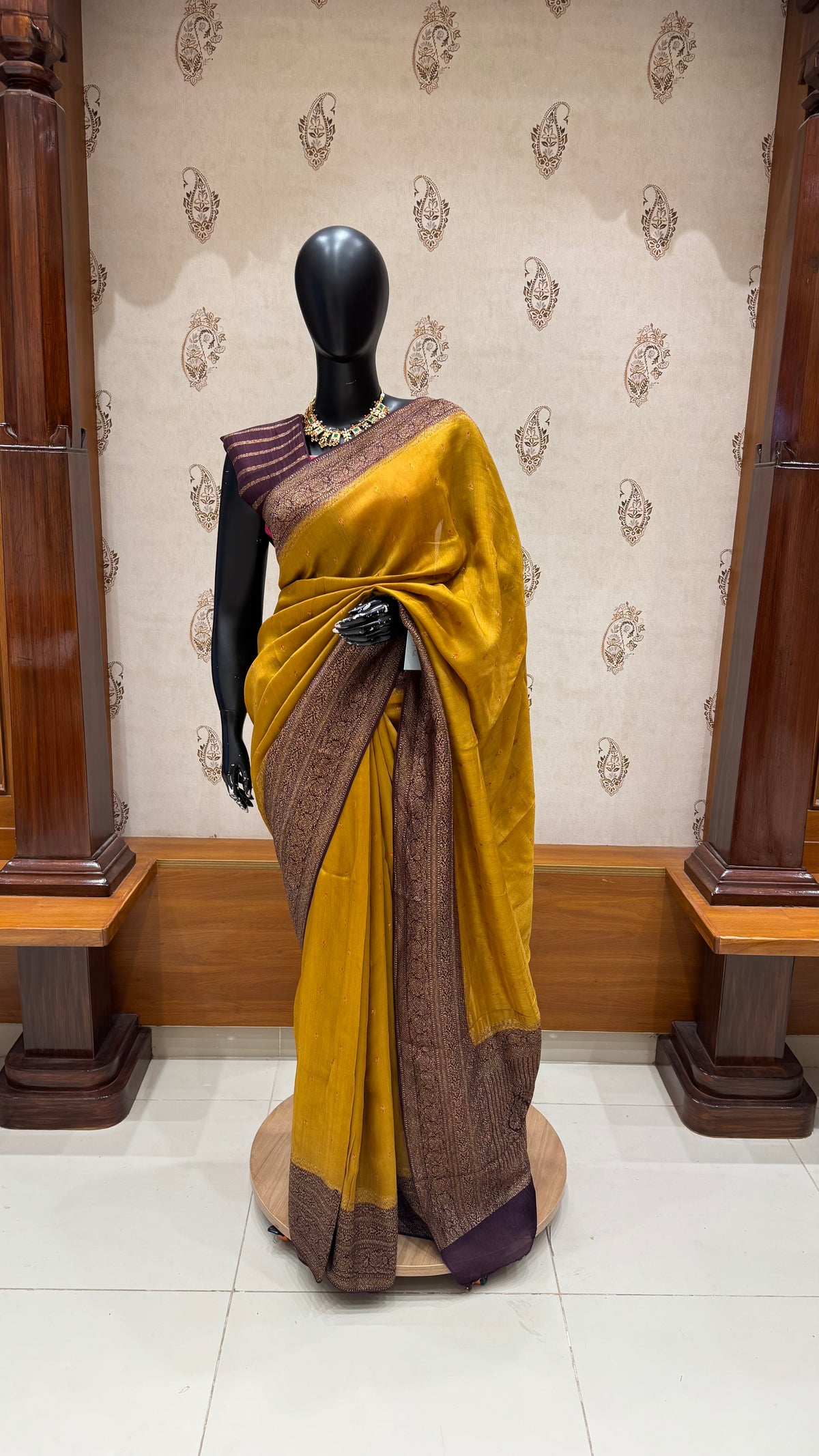 CREPE SILK SUV5679-MUSTARD WITH WINE