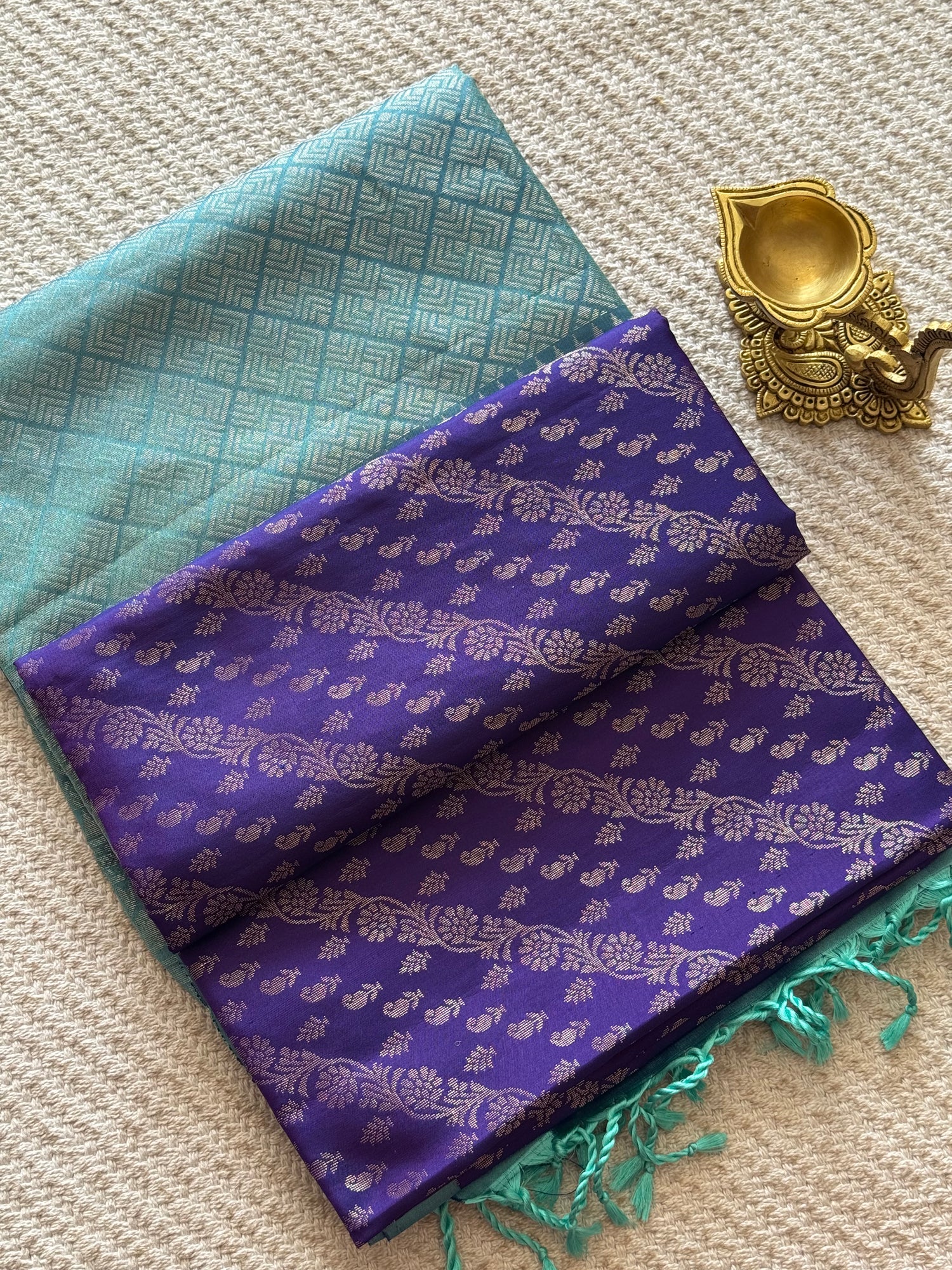 SUV3078 - PURPLE WITH BABYBLUE PURE SOFT SILK
