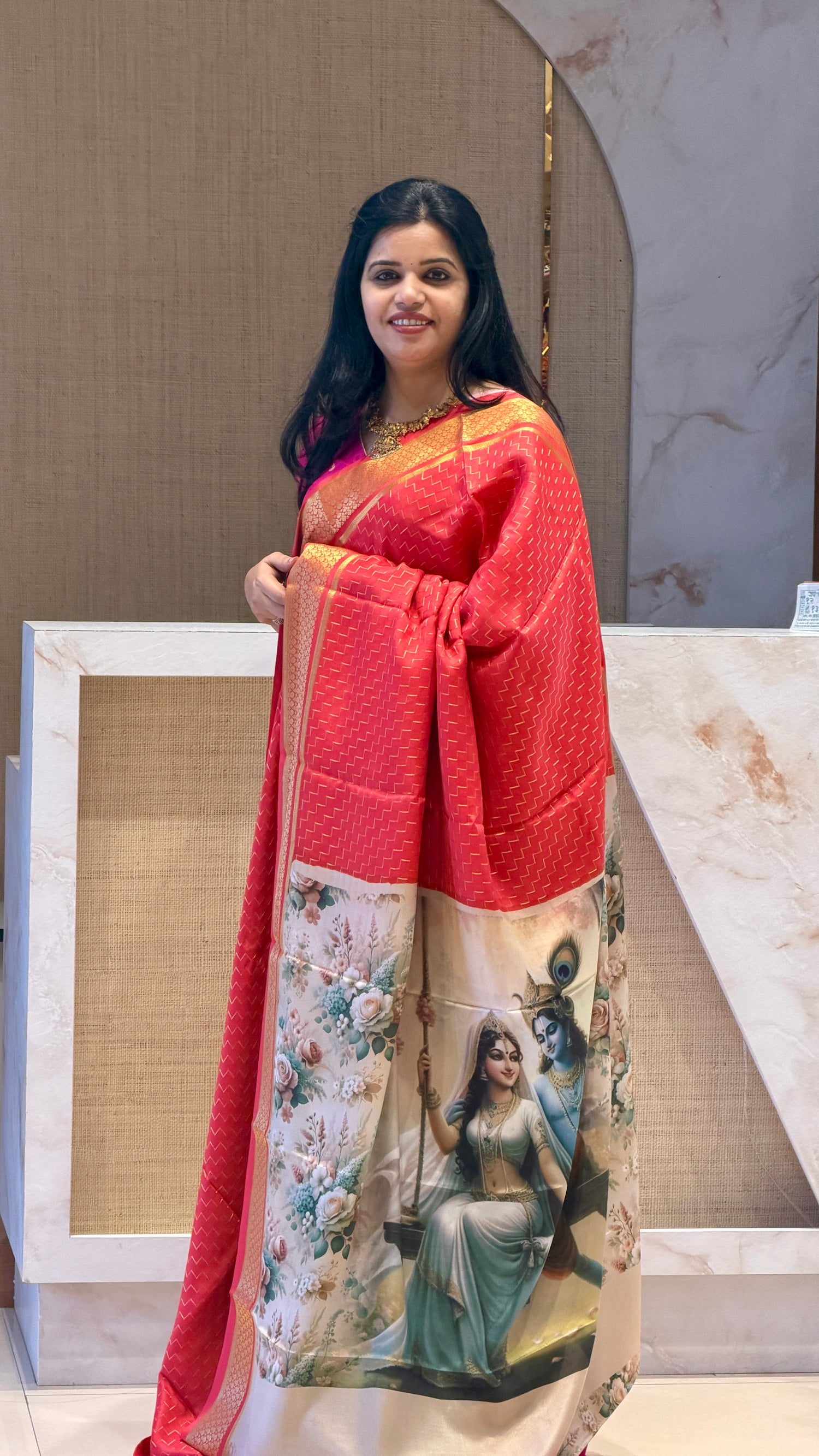 PSUV3 - PEACH pure Mysore crepe silk saree