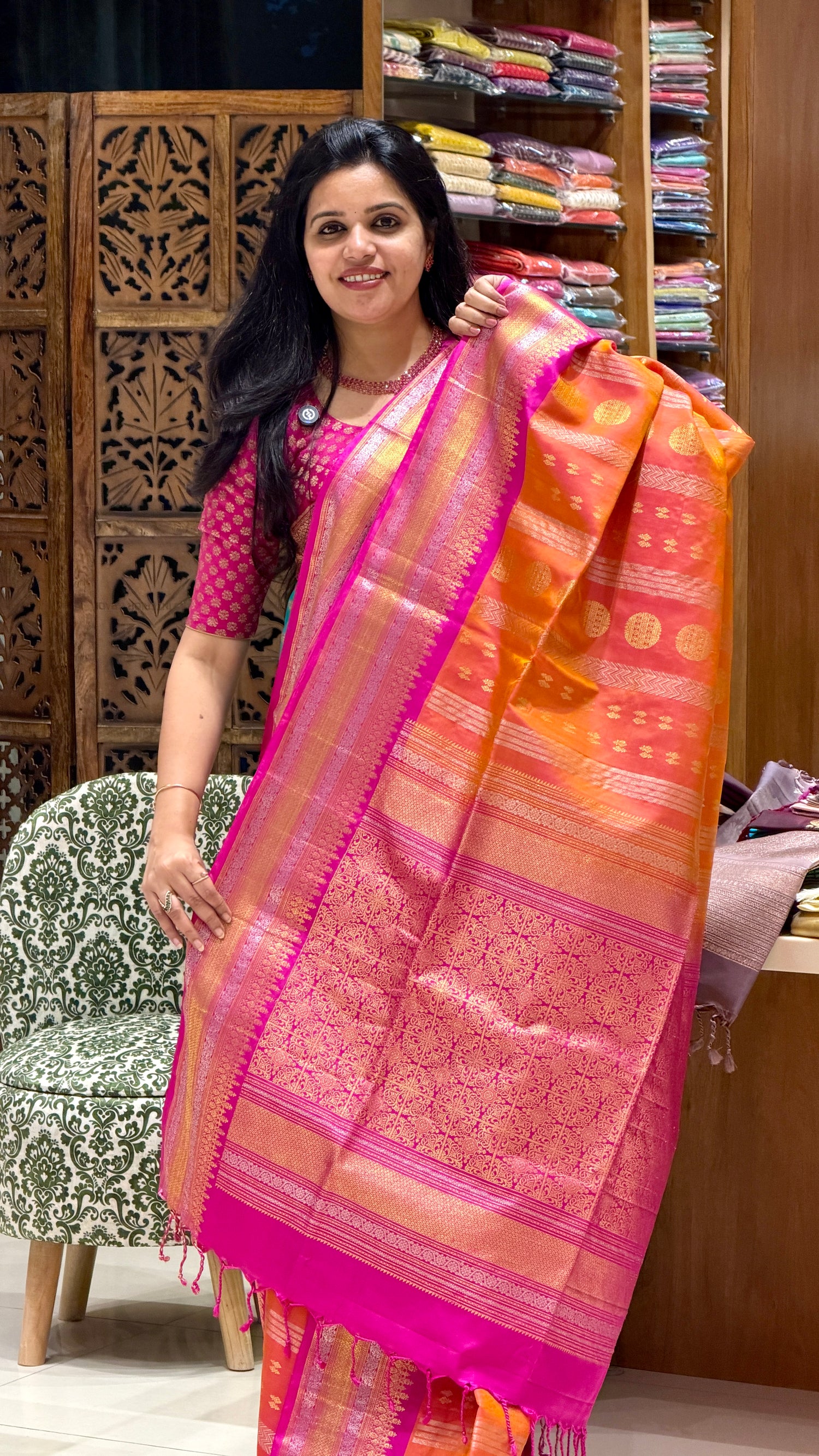 PURE KANCHI SOFT SILK PSB38-ORANGE WITH PINK