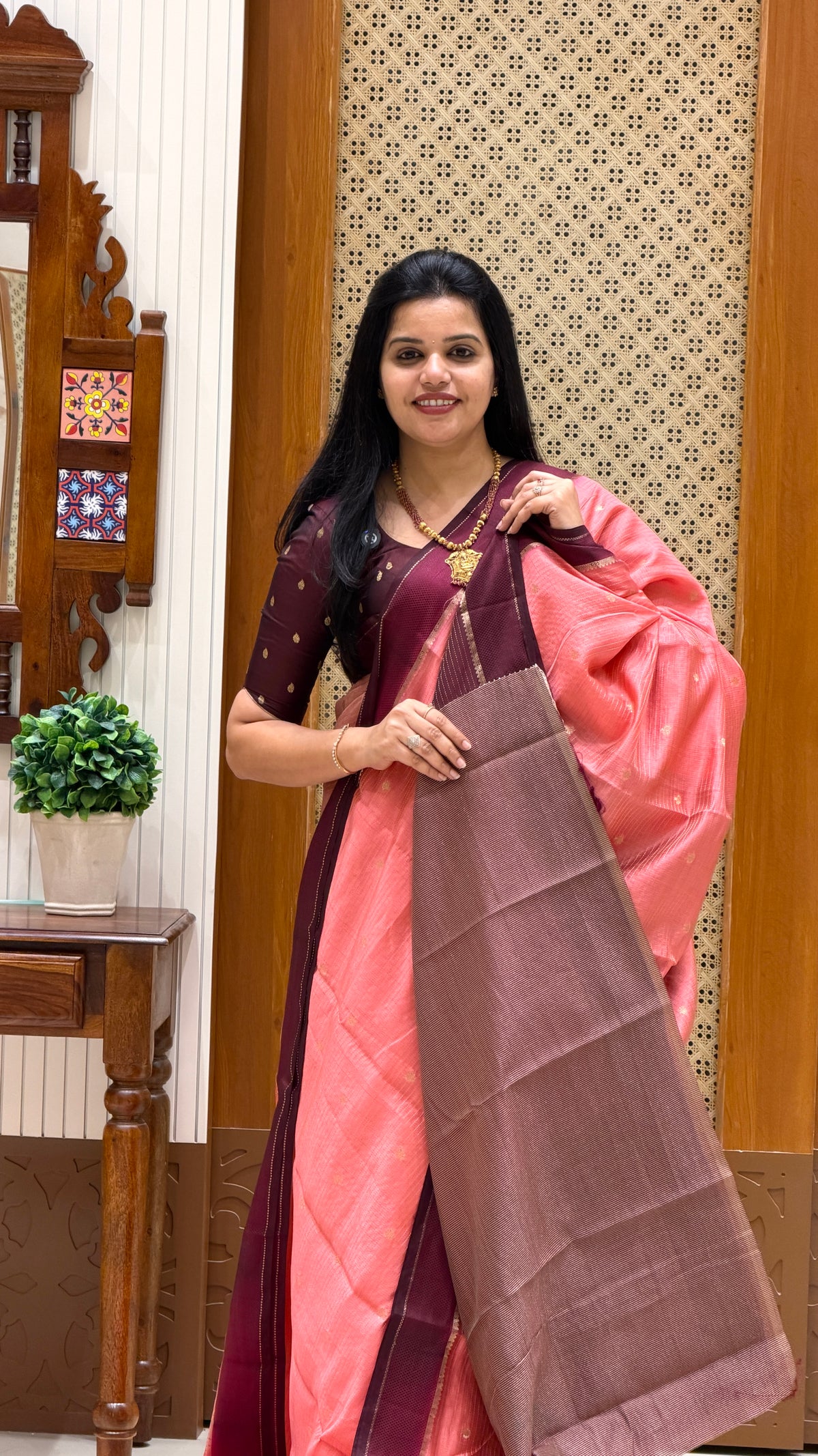 TUSSER SILK SAREE  SUV5859-PEACH