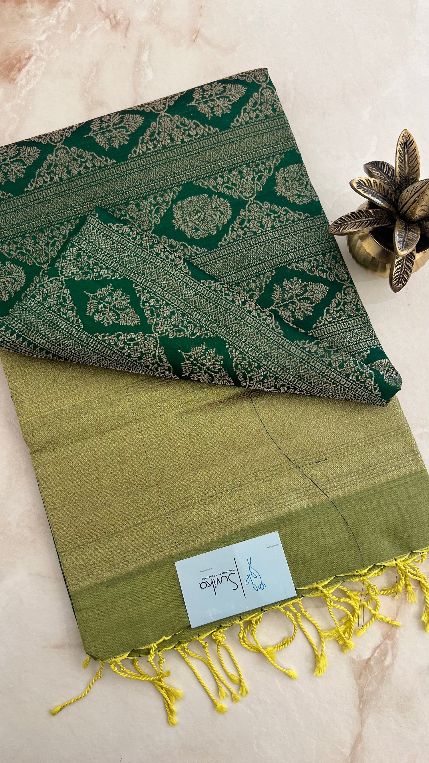 SUV3079 - BOTTLEGREEN WITH MINTGREEN PURE SOFT SILK SAREE