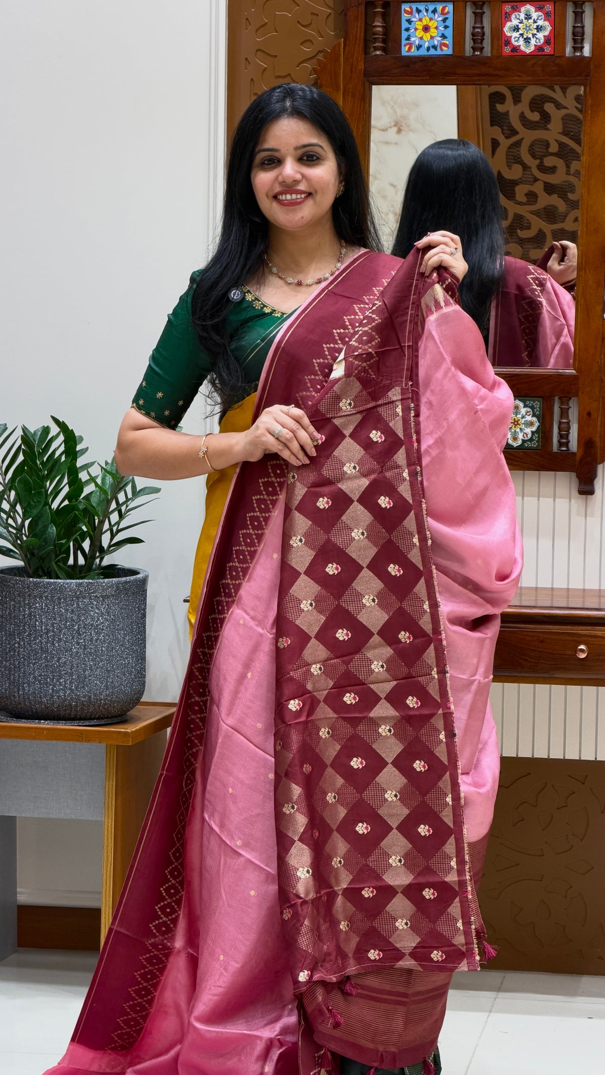 TUSSER CREPE SILK SAREE SUV6089-ONIONPINK