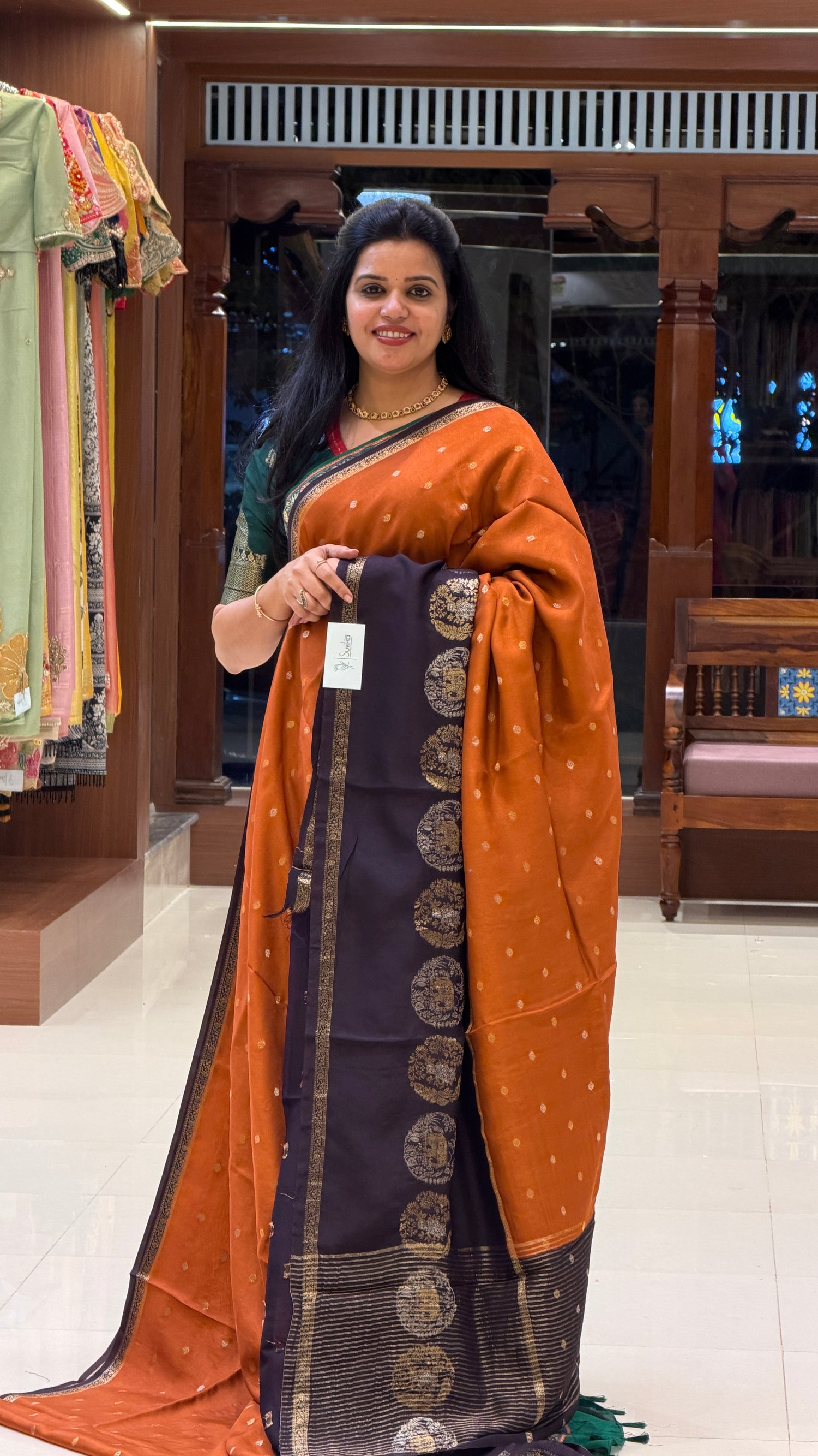 CREPE SILK SAREE SUV5389-RUST WITH GRAPE