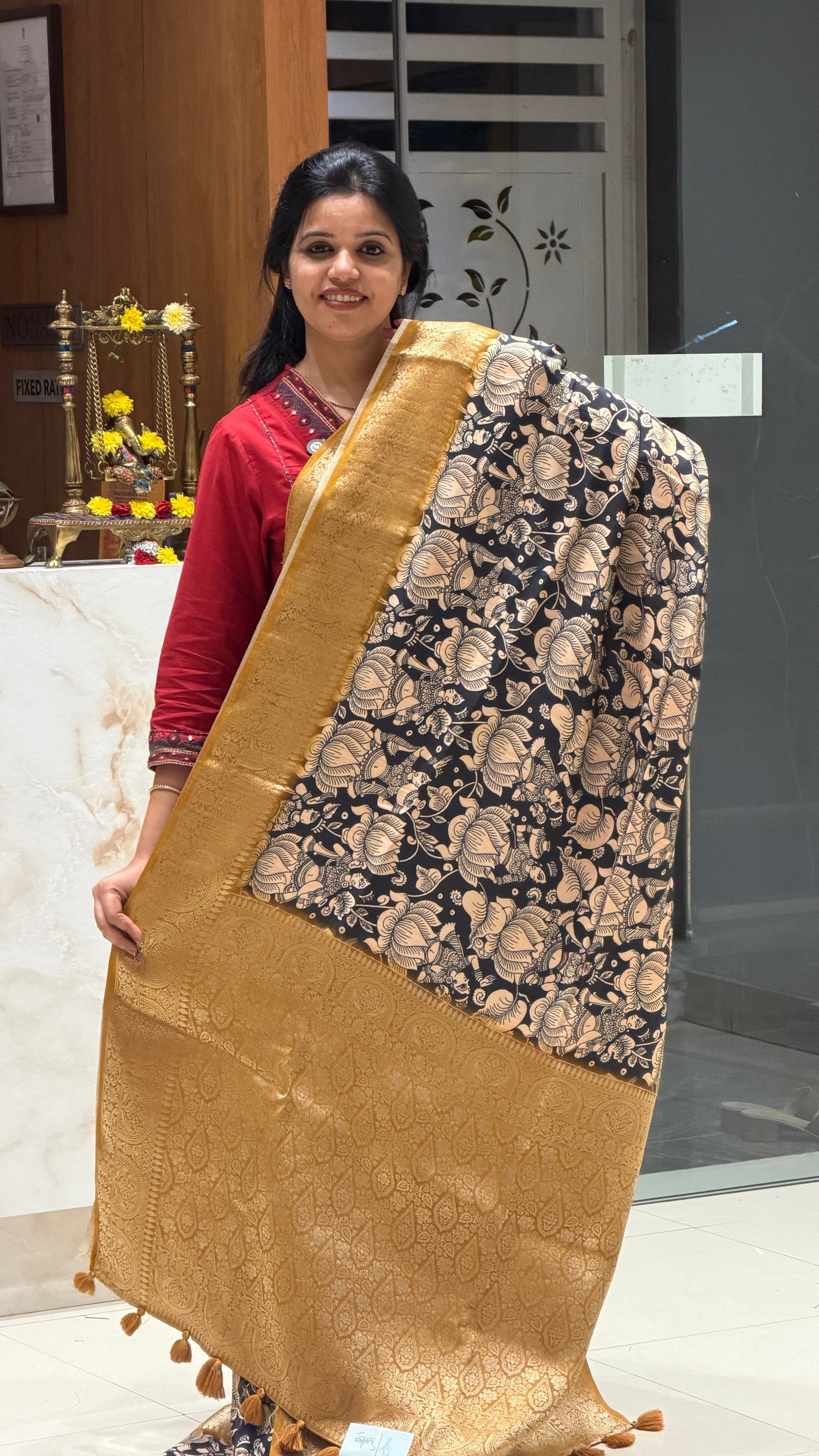 SUV4009-MUSTARD KALAMKARI PRINTED