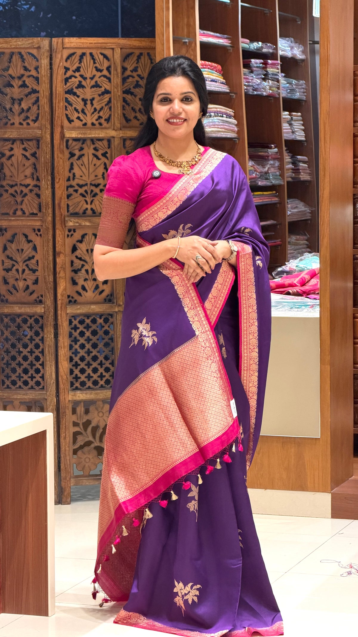PURE BANARASI SILK PSGM454-PURPLE WITH PINK