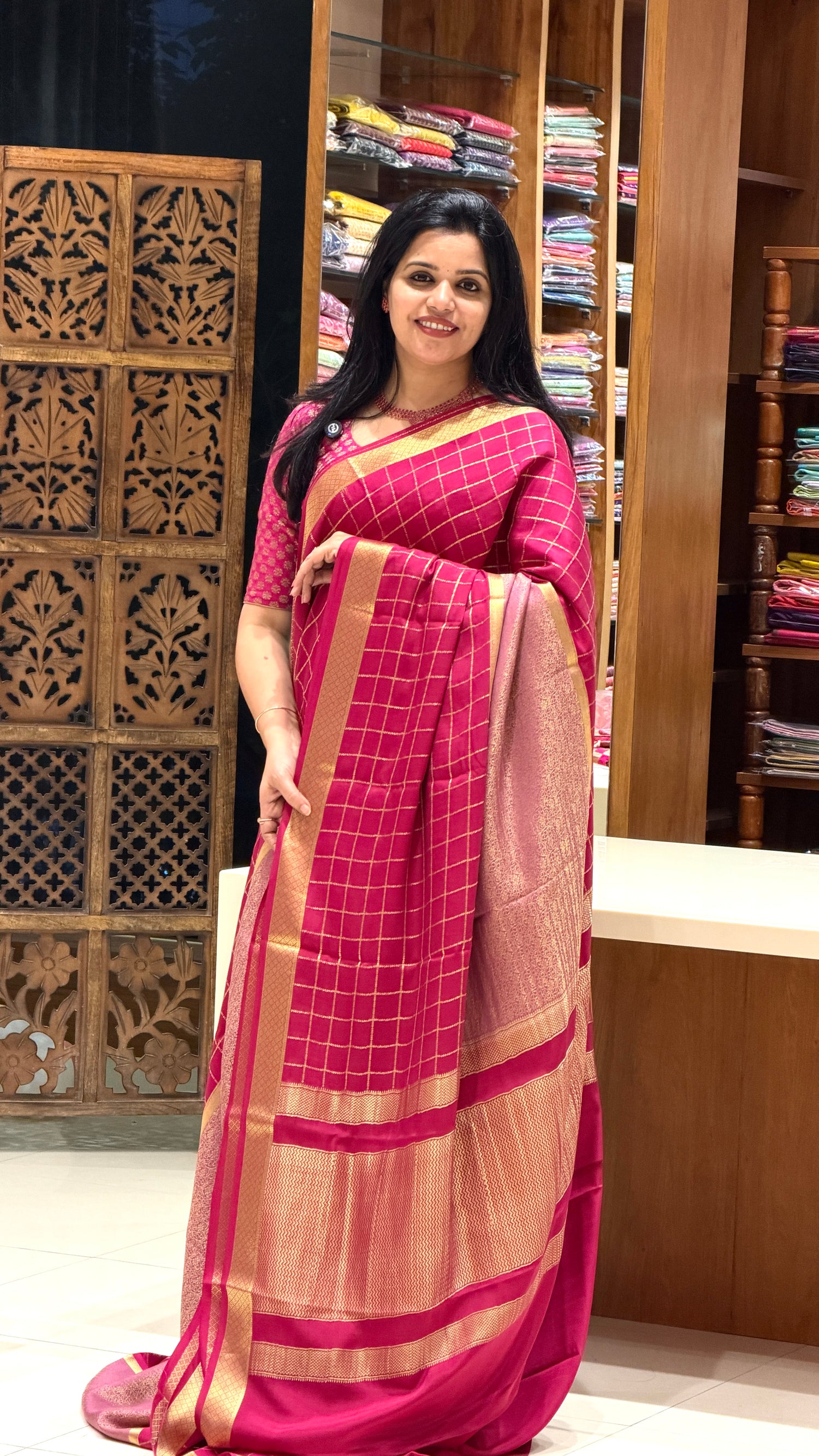 PURE MYSORE CREPE PSH82-ONIONPINK WITH PINK