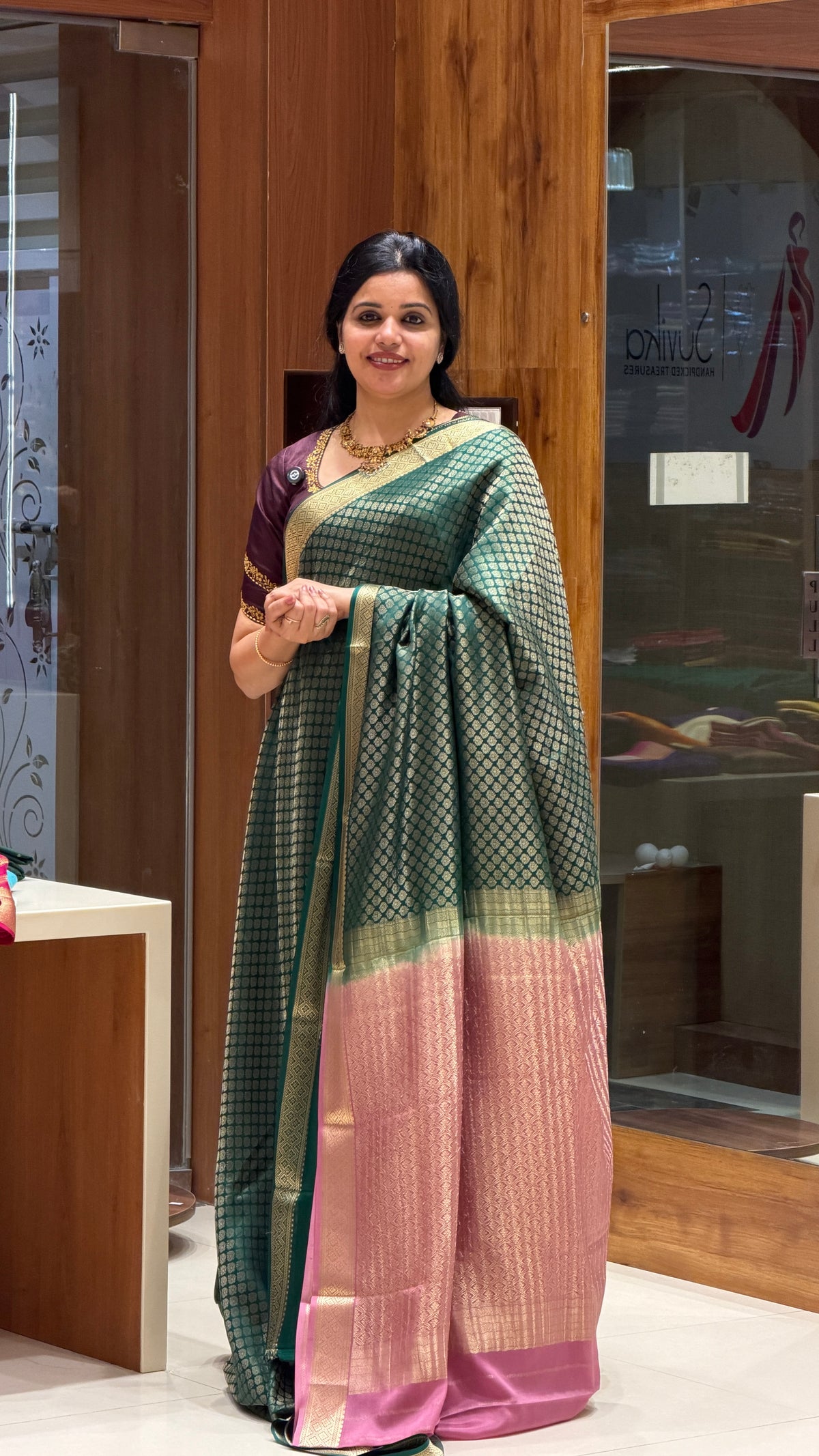 PURE MYSORE CREPE PSUV293-BOTTLEGREEN