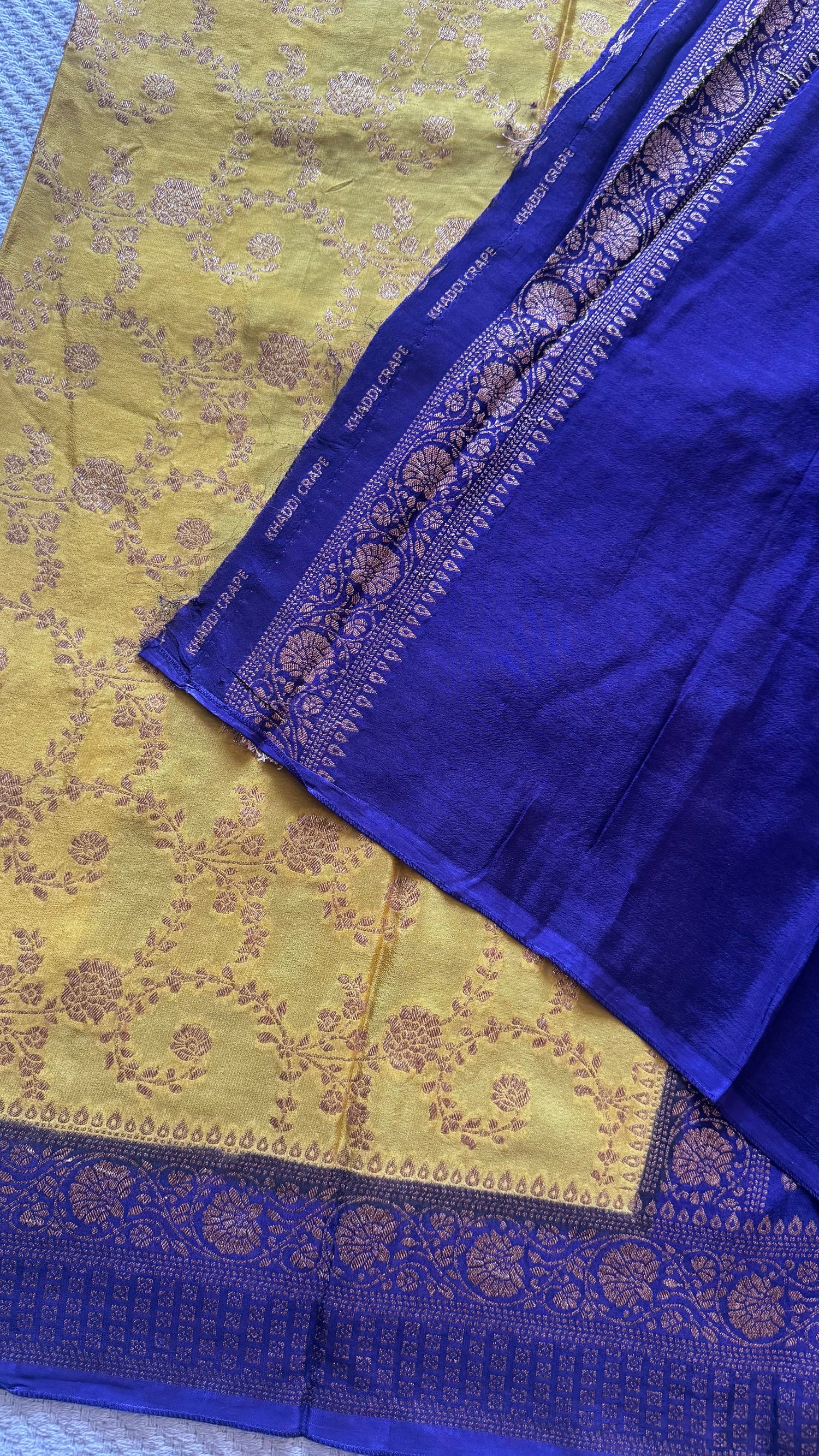 BANARASI CREPE SUV5785-MUSTARD WITH BLUE
