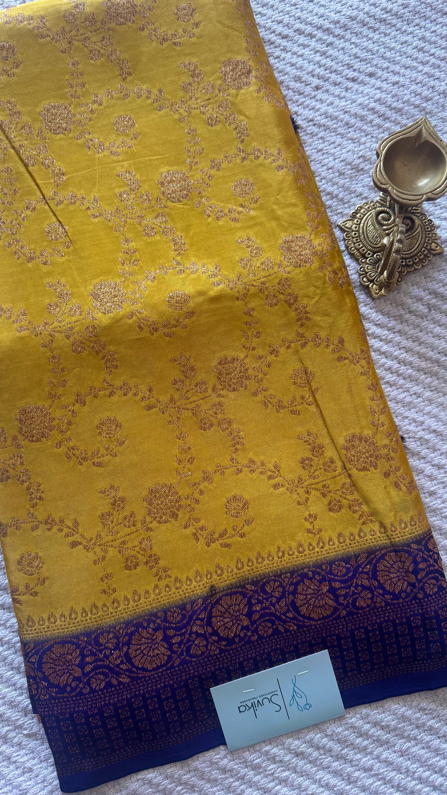 BANARASI CREPE SUV5785-MUSTARD WITH BLUE