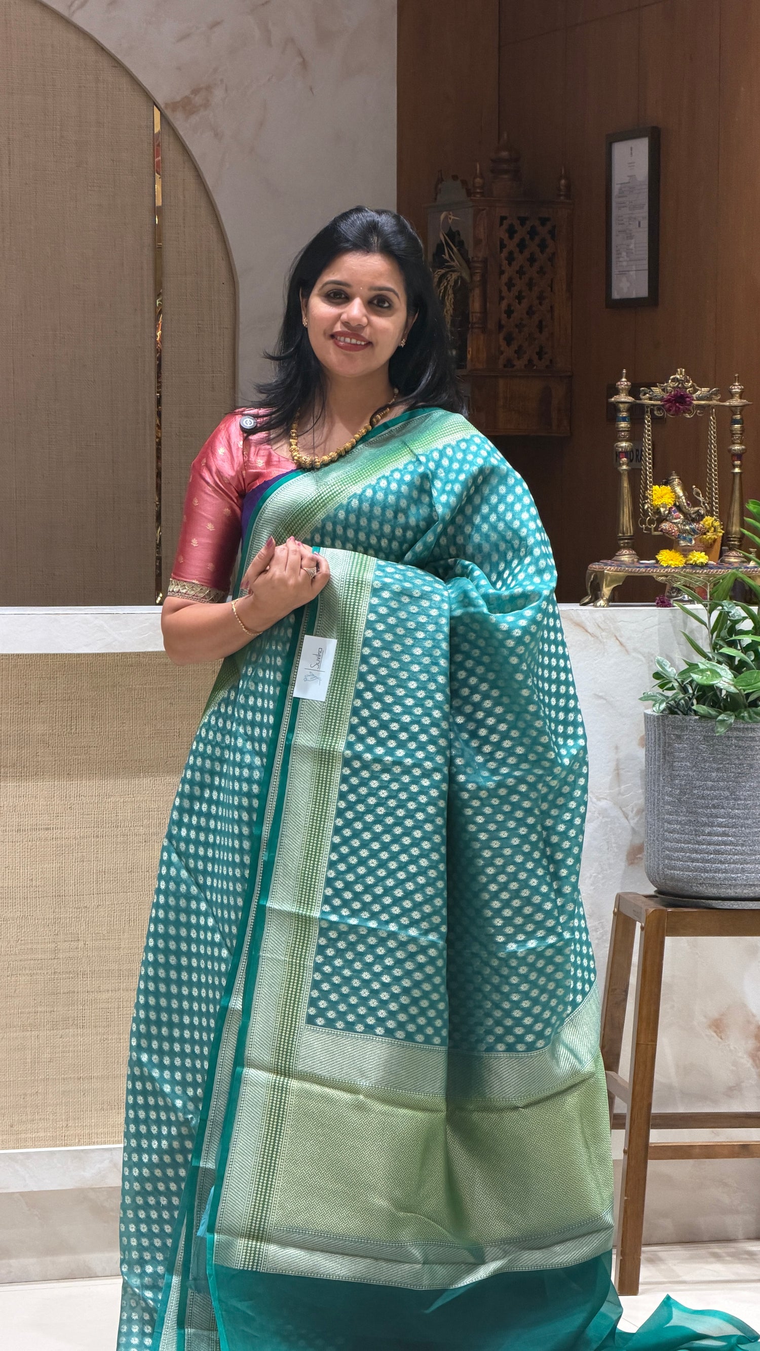 PSUV152 - BLUE WITH SEA GREEN PURE ORGANZA