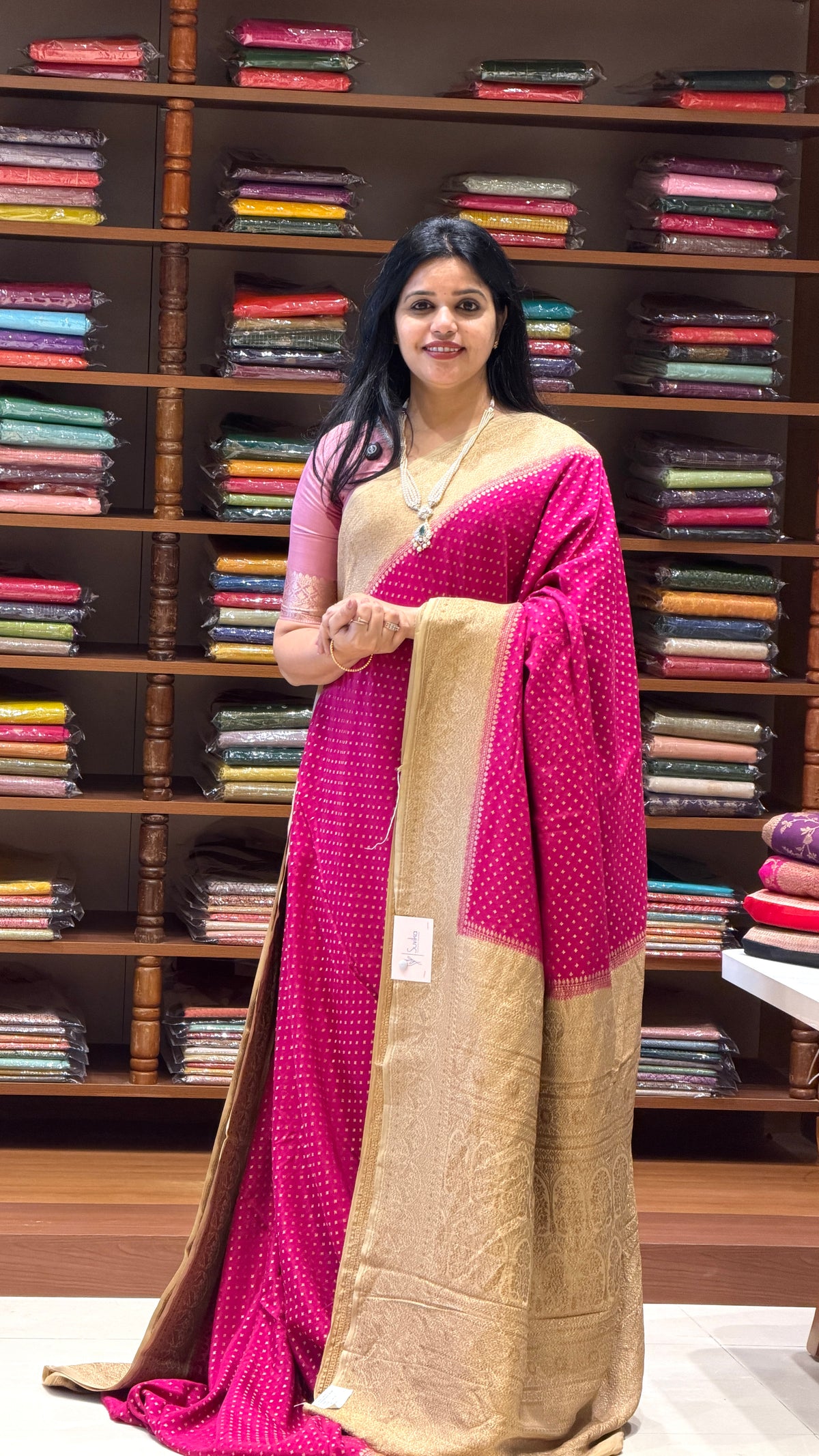 PURE BANARASI CREPE SAREE PSGM442-PINK
