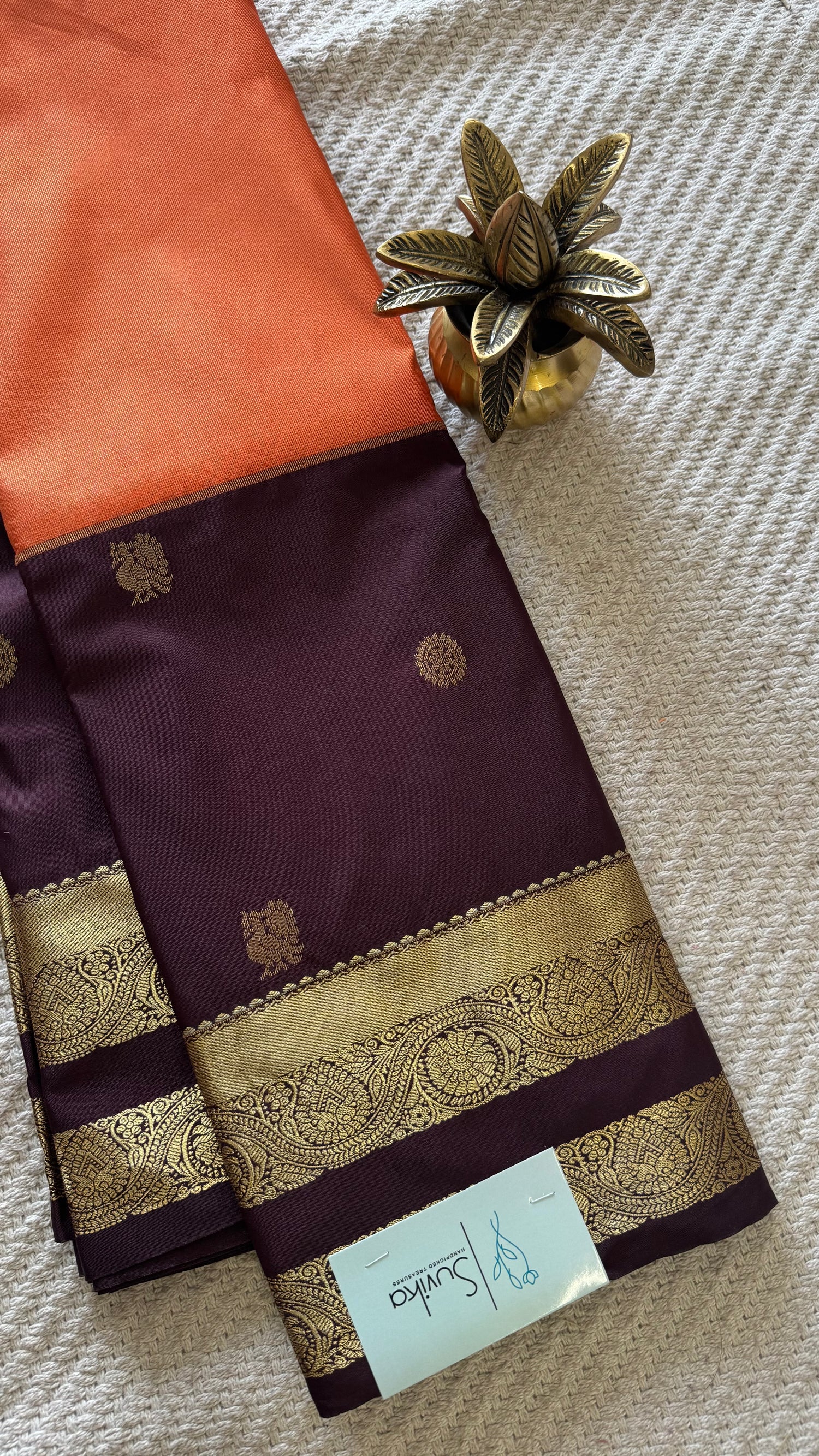 KANJIVARAM SILK SAREE SUV5612-COFFEEBROWN WITH ORANGE