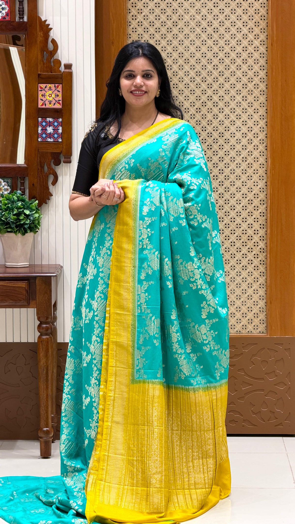BANARASI SILK SUV5741-SEAGREEN WITH MUSTARD