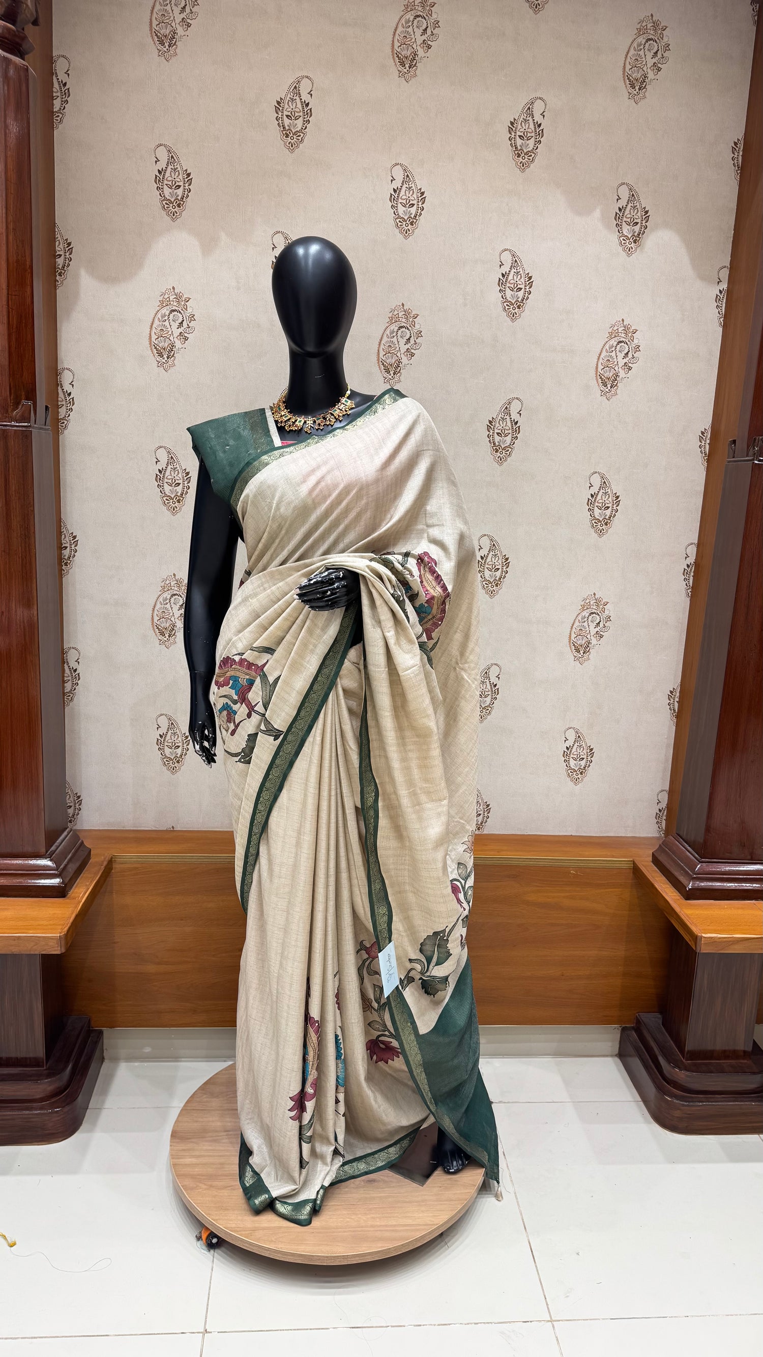 TUSSER SAREE SUV5637-BOTTLEGREEN