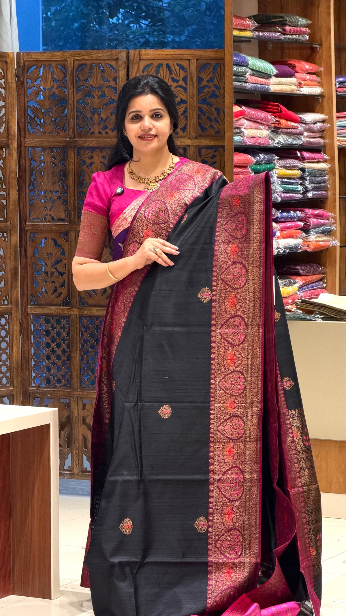 PURE BANARASI DUPION SILK PSBS189-BLACK
