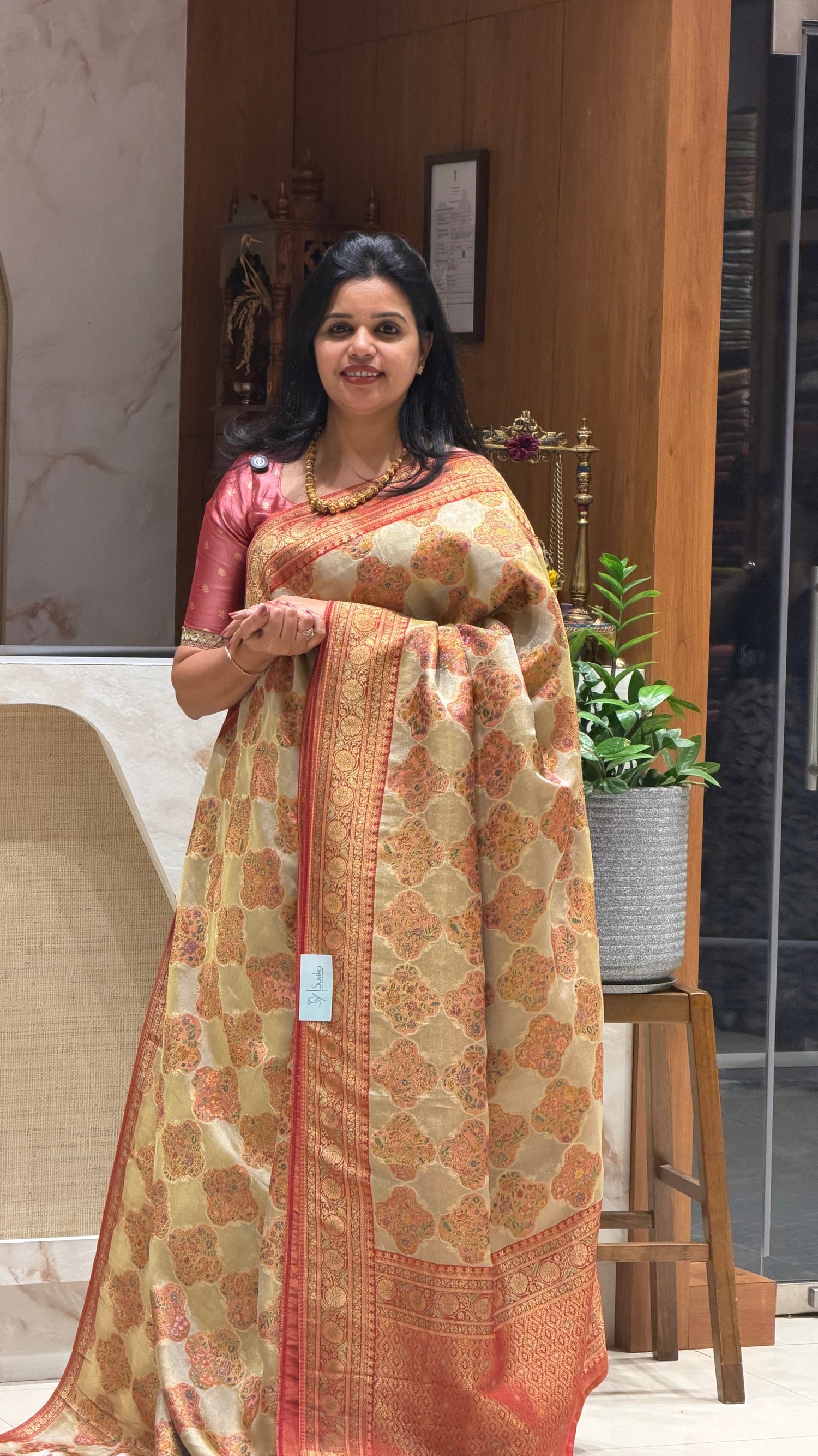 SUV2594 - GOLD WITH RED TISSUE SAREE