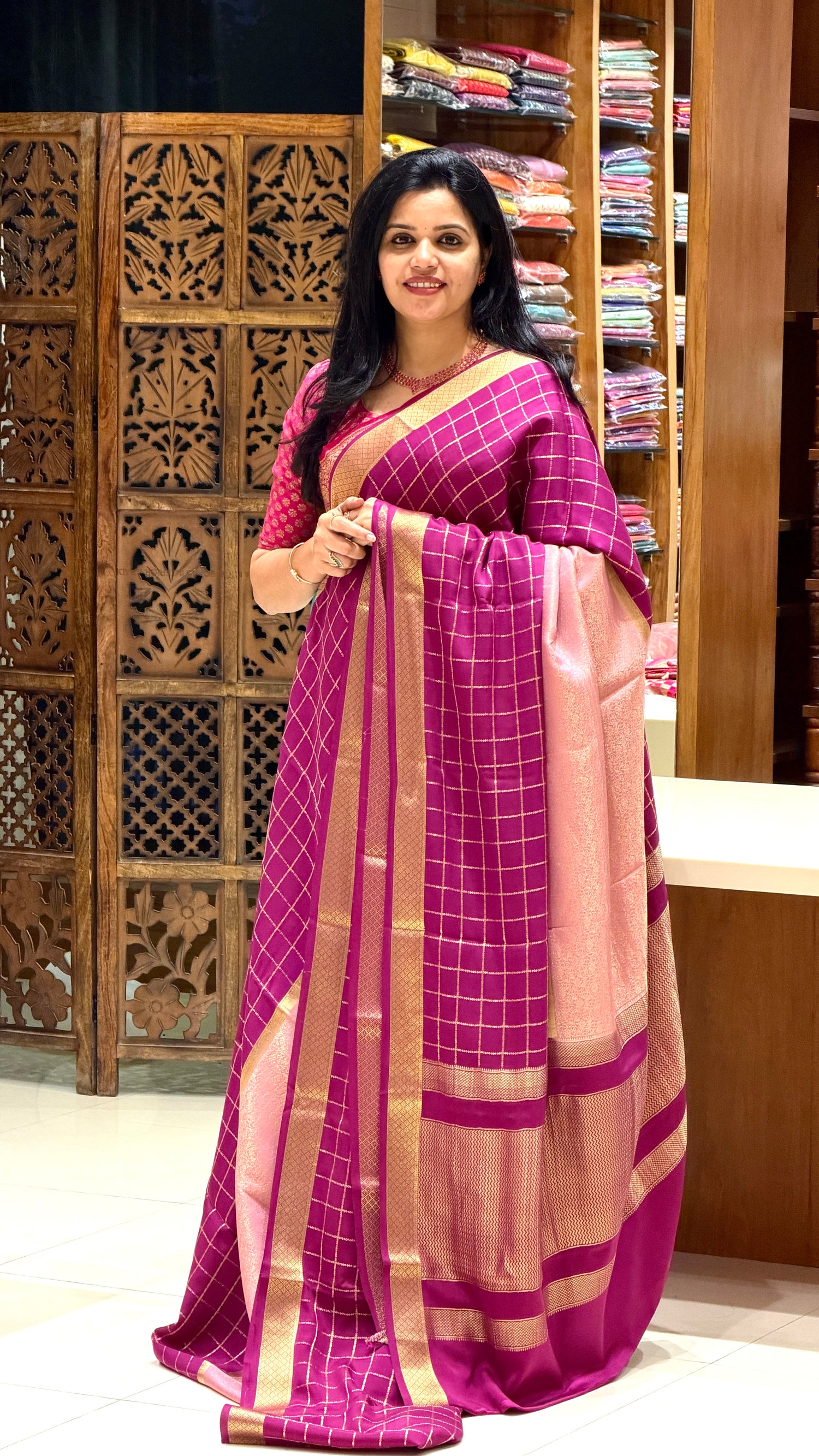 PURE MYSORE CREPE PSH82-ONIONPINK WITH MAGENTA