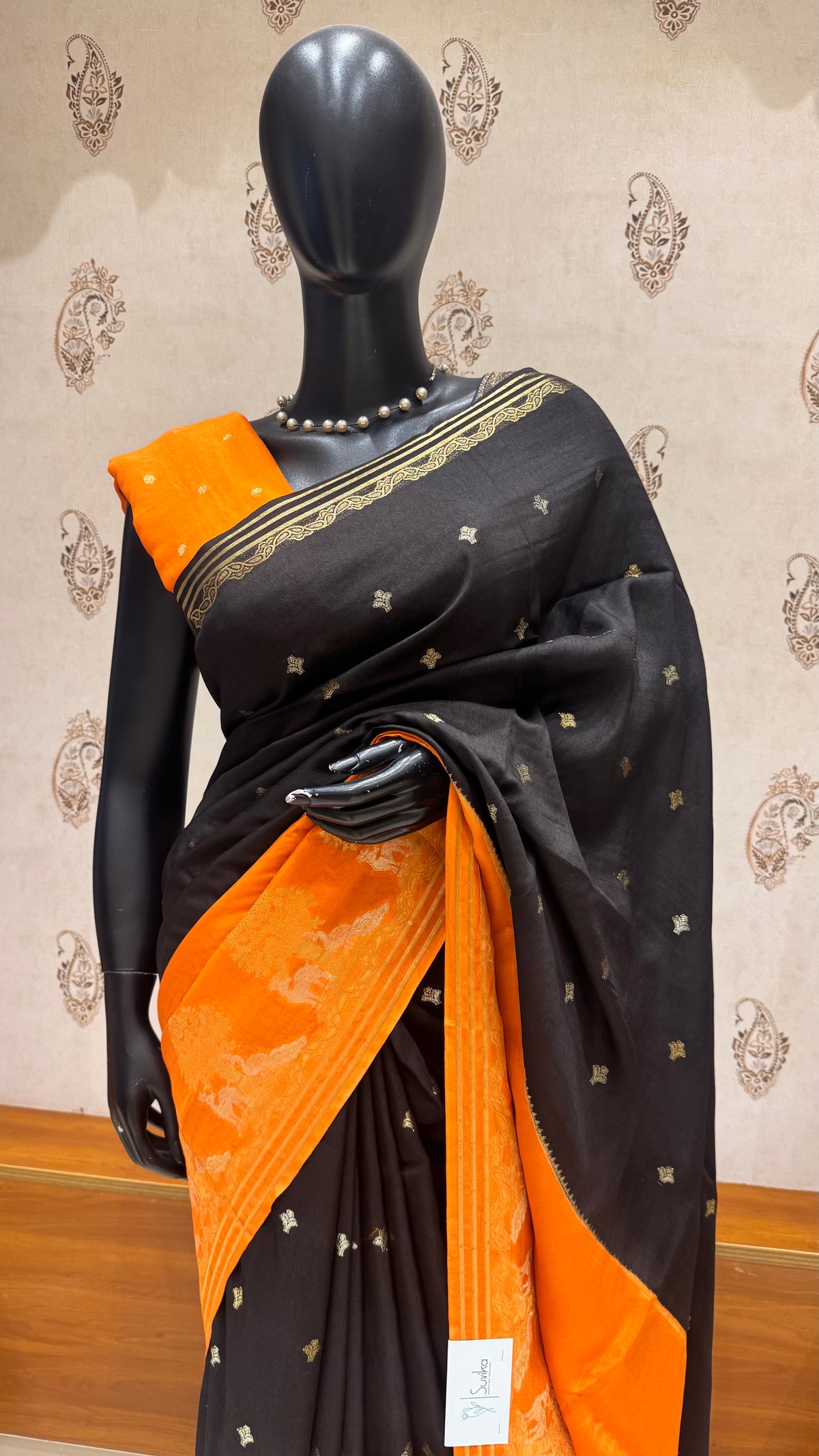 CREPE SILK SUV5391-BLACK WITH ORANGE
