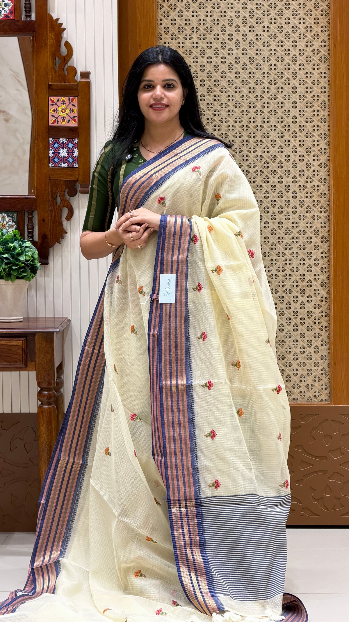 KOTA SILK SUV5507-CREAM WITH BLUE