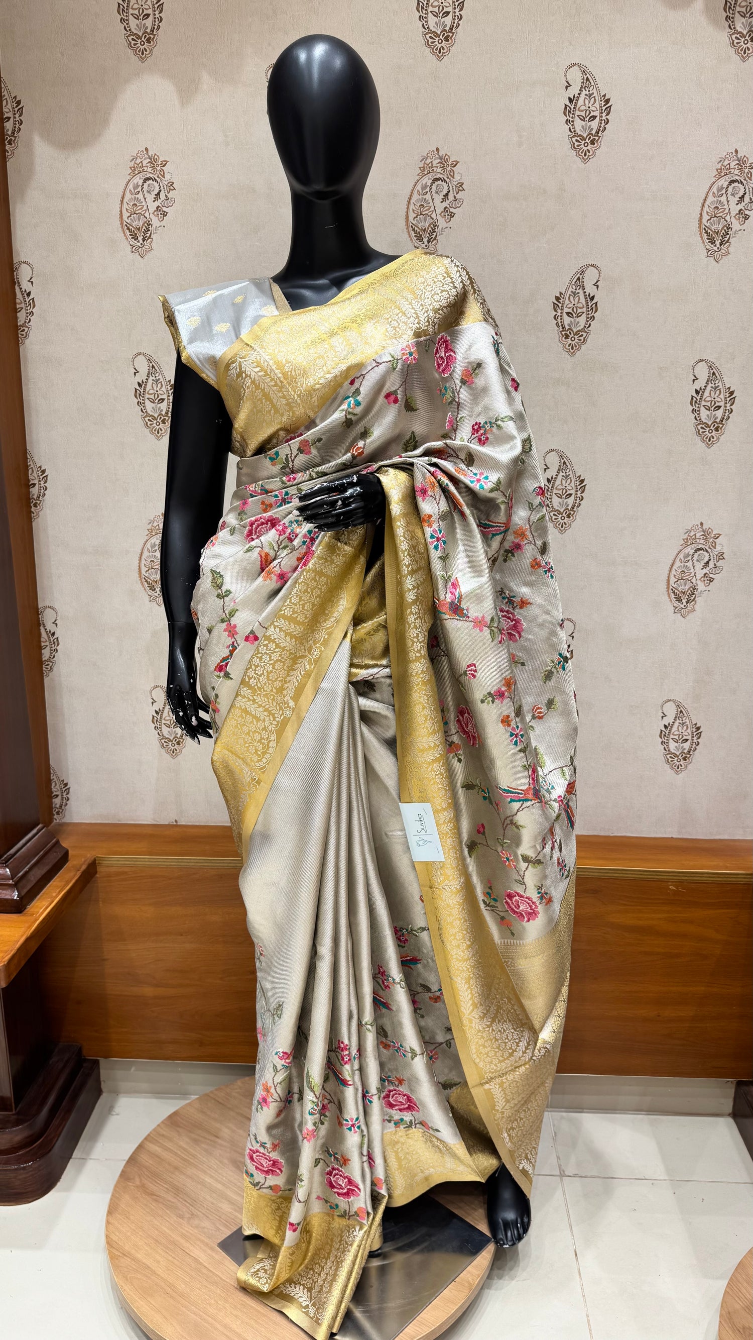 TISSUE SAREE SUV5432-GREY WITH GOLD