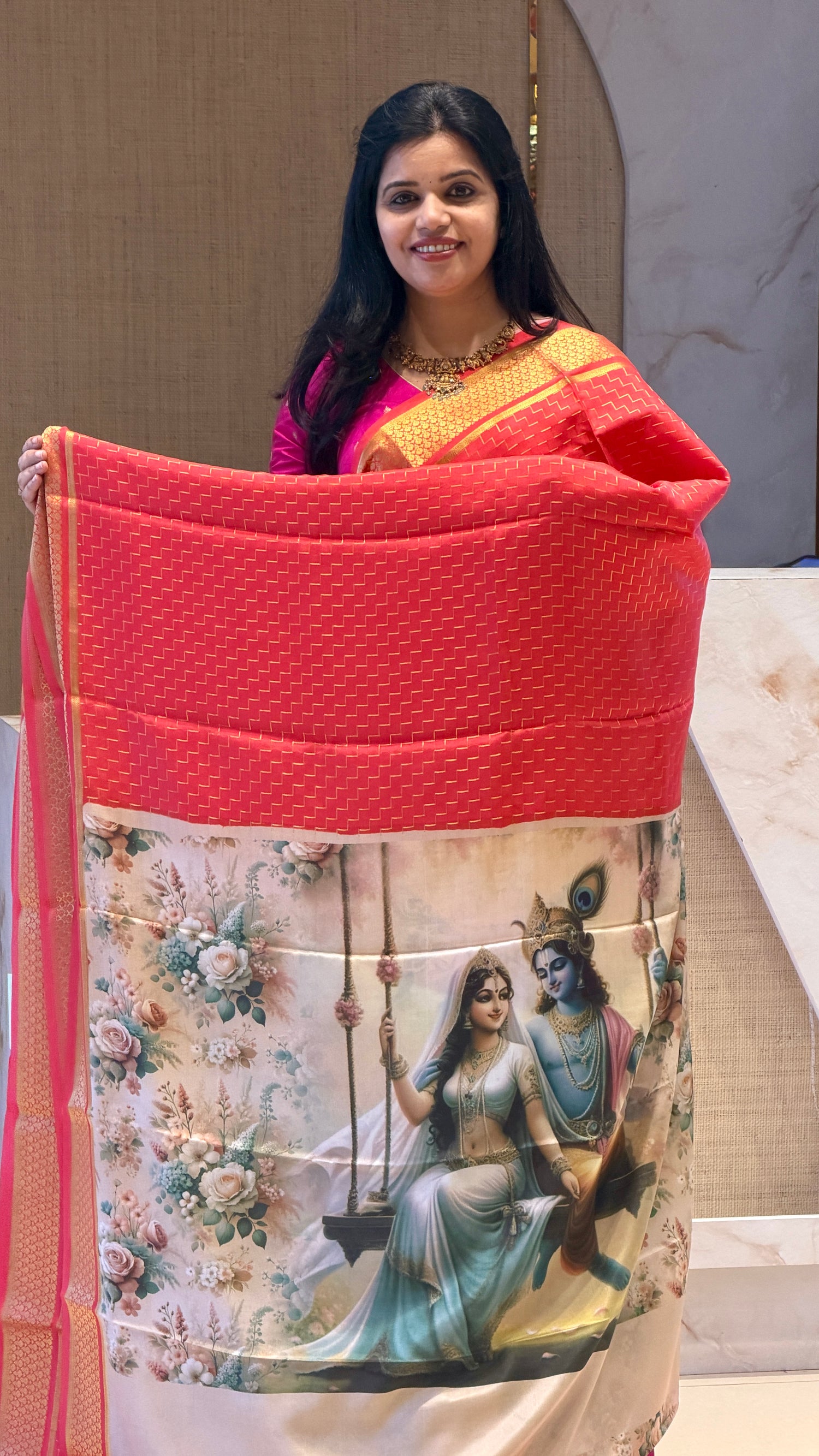 PSUV3 - PEACH pure Mysore crepe silk saree