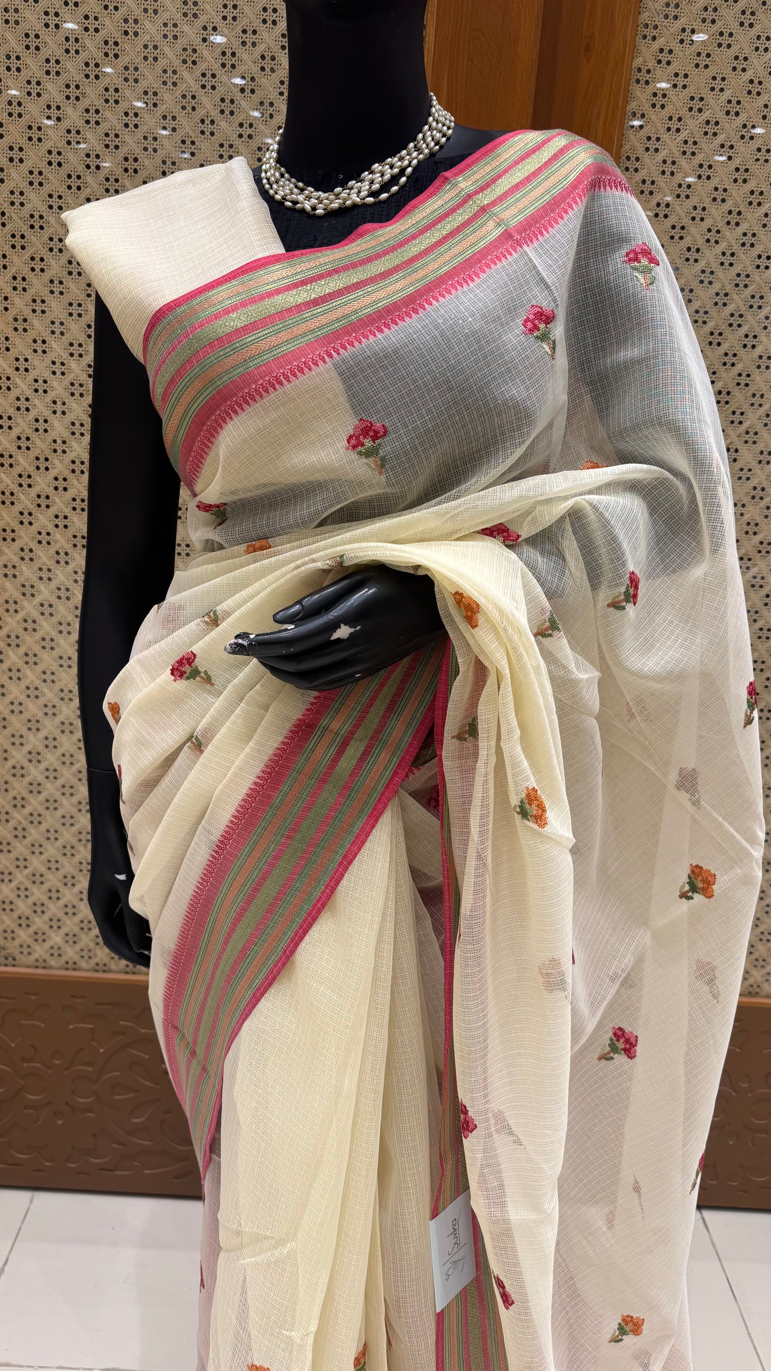 KOTA SILK SAREE SUV5507-CREAM WITH RED