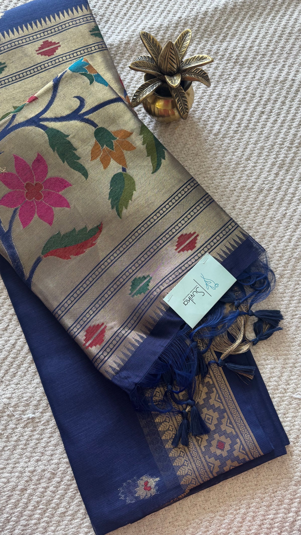TUSSER COTTON SAREE SUV5957-BLUE