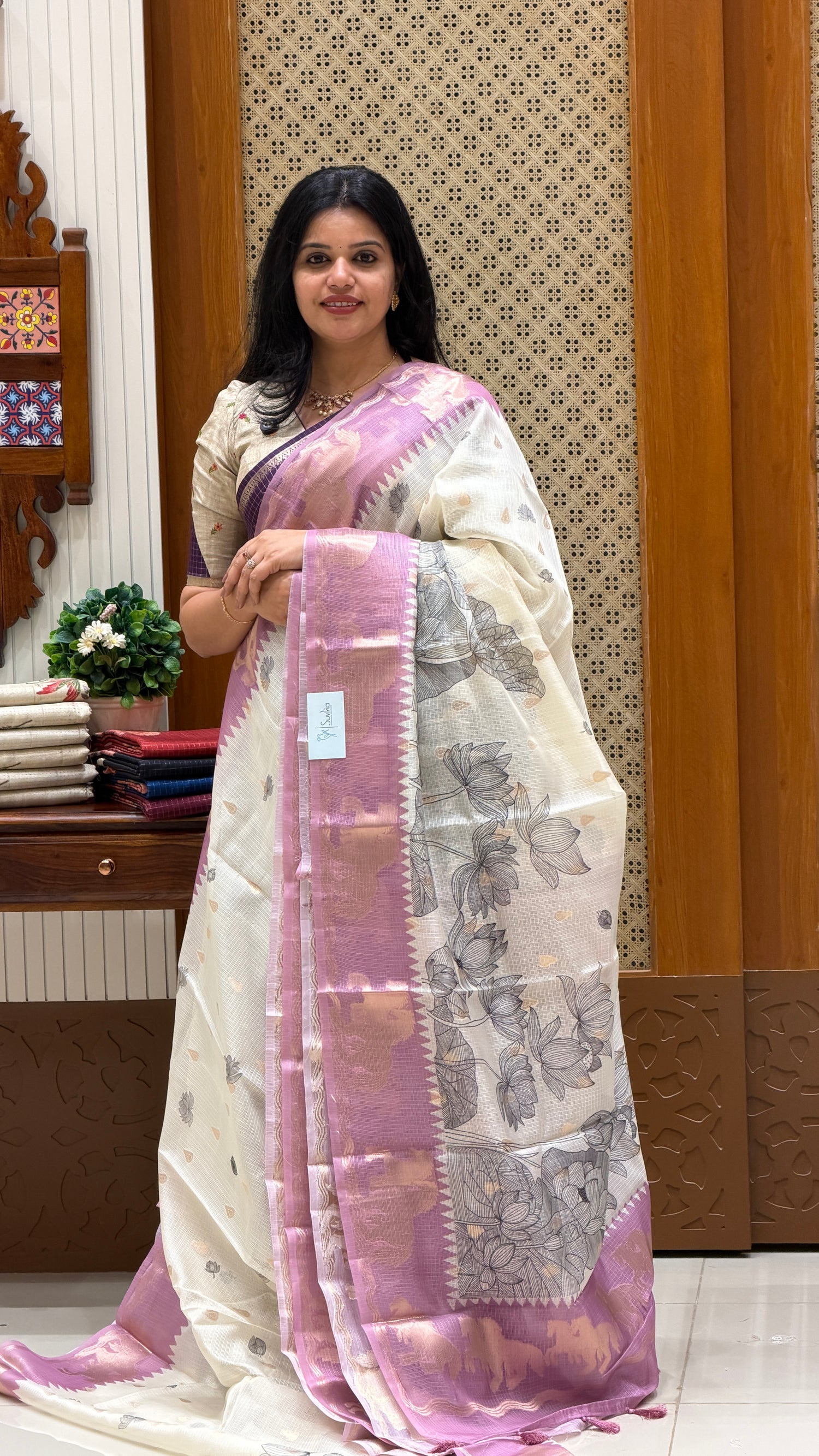 KOTA SILK SUV3453 - WHITE WITH PINK