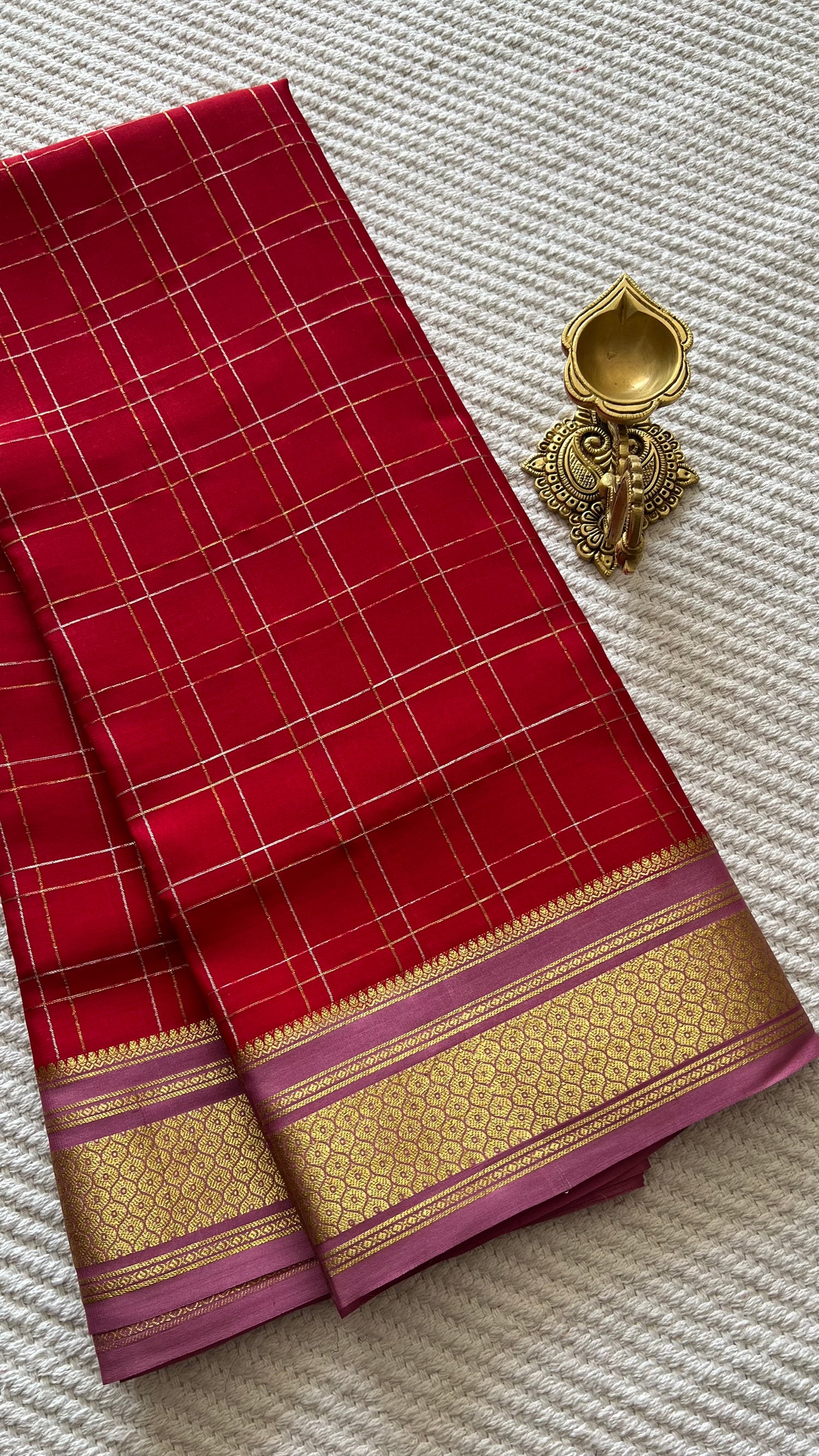 PSUV285-RED WITH BABYPINK PURE MYSORE SILK SAREE