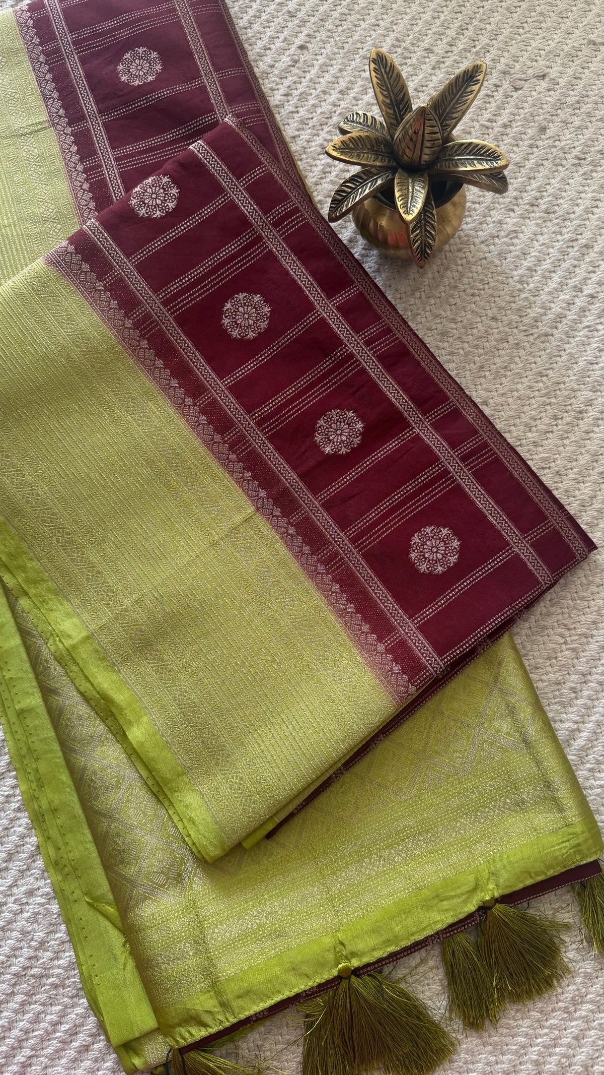 Crepe tusser silk saree SUV5893-BROWN WITH PISTA