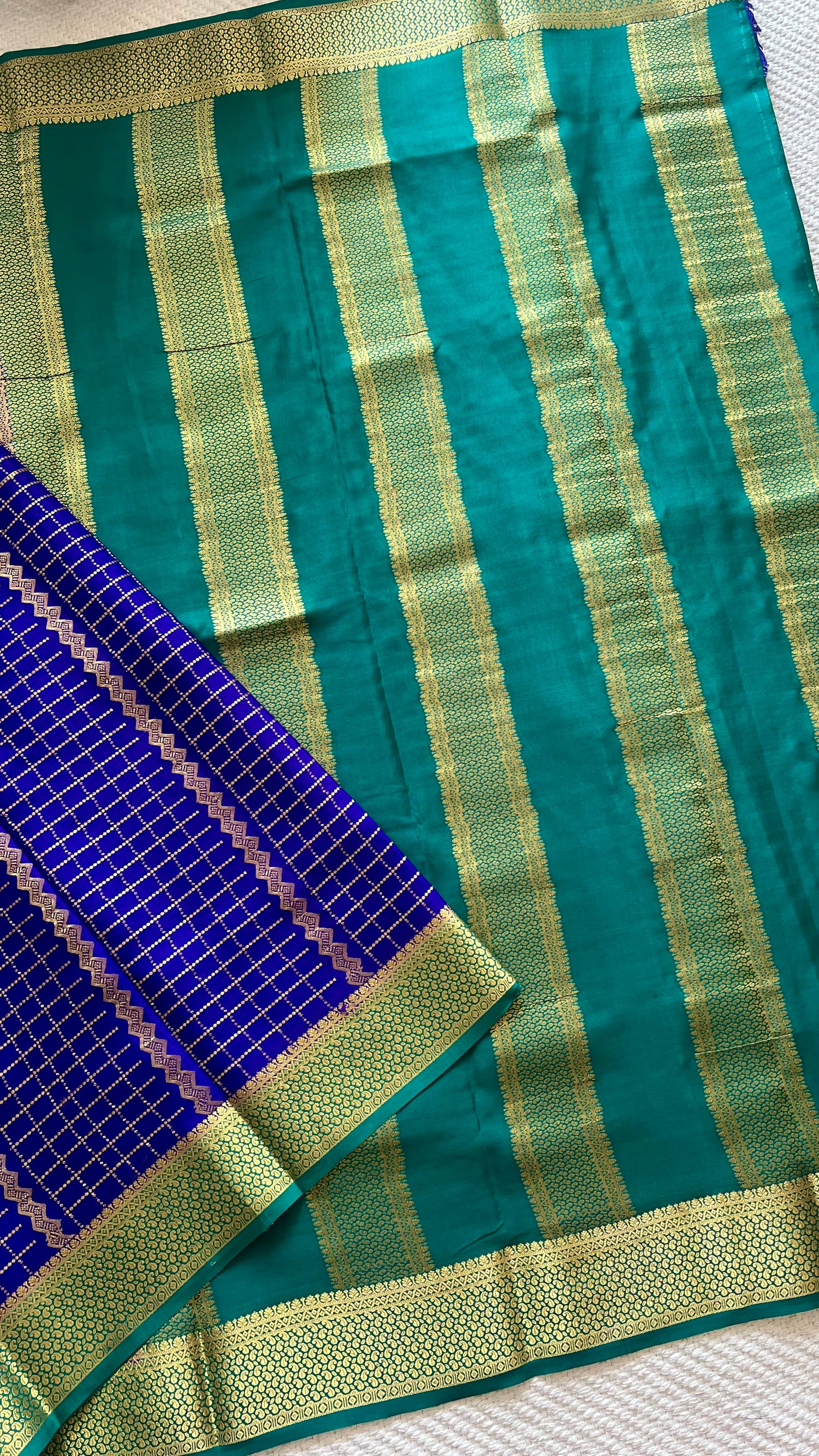 PSUV283-BLUE WITH RAMAGREEN PURE MYSORE SILK SAREE