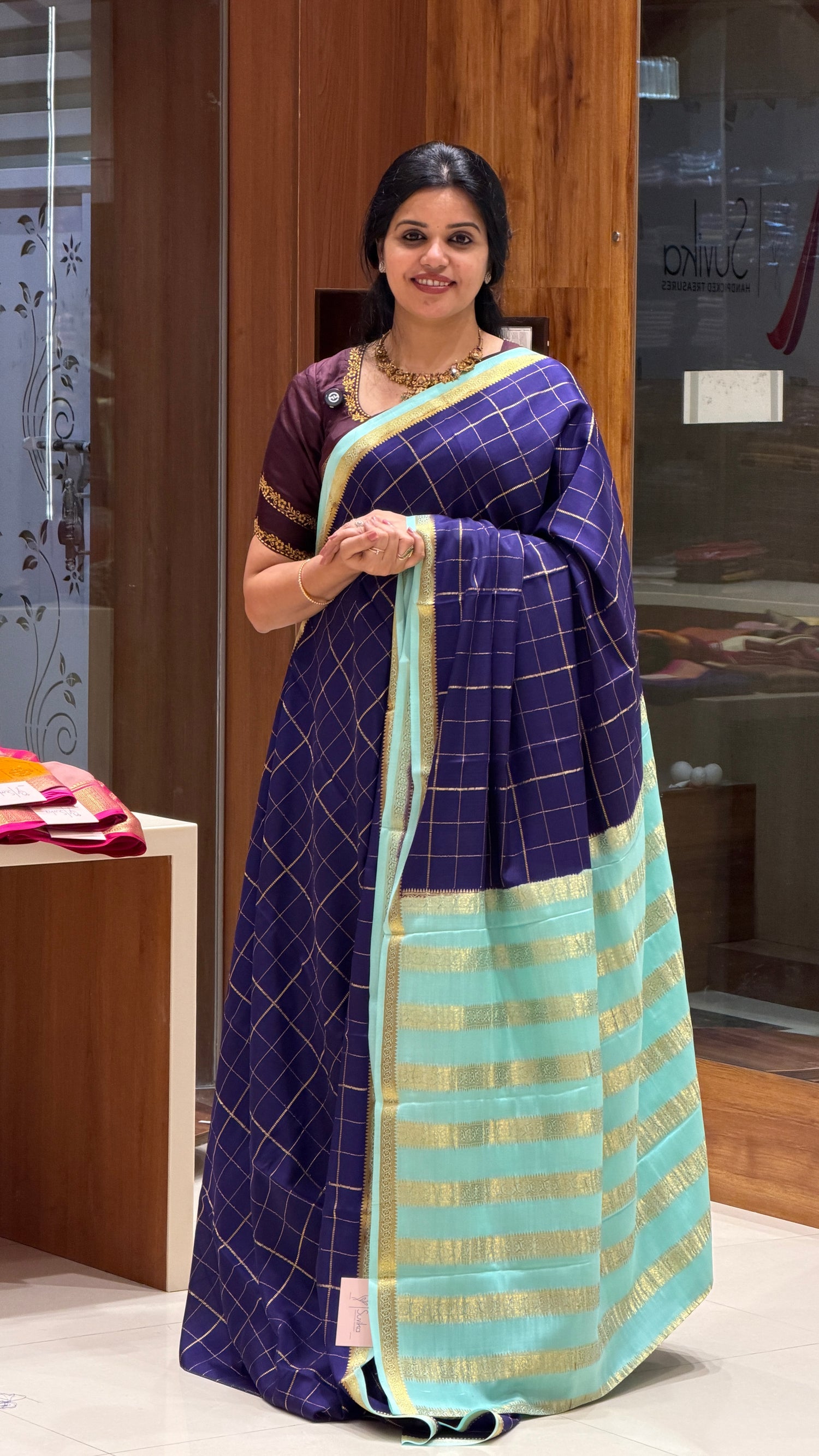 PURE MYSORE CREPE PSUV284-BLUE WITH SEABLUE