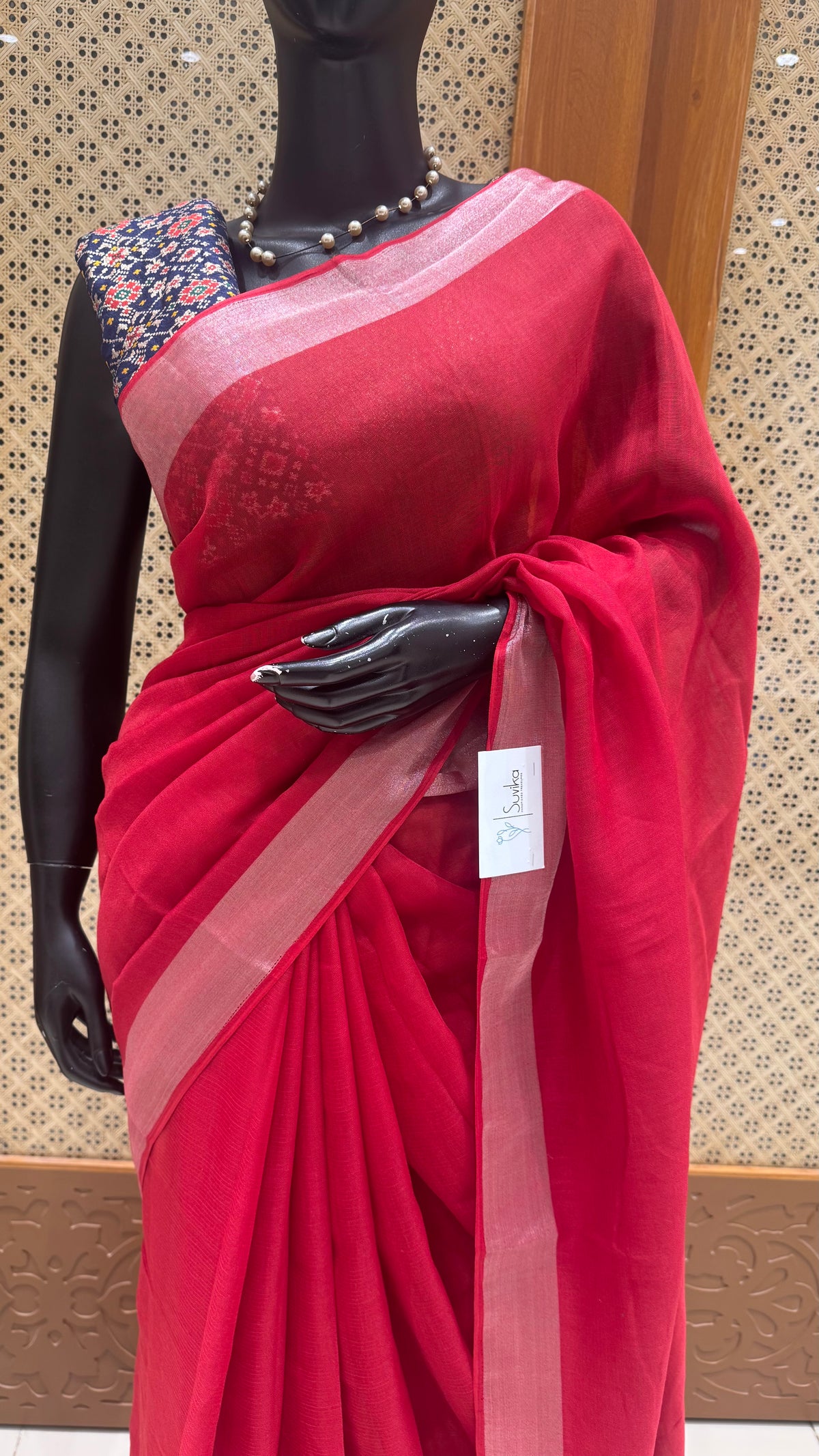 LINEN COTTON SAREE SUV5940-RED