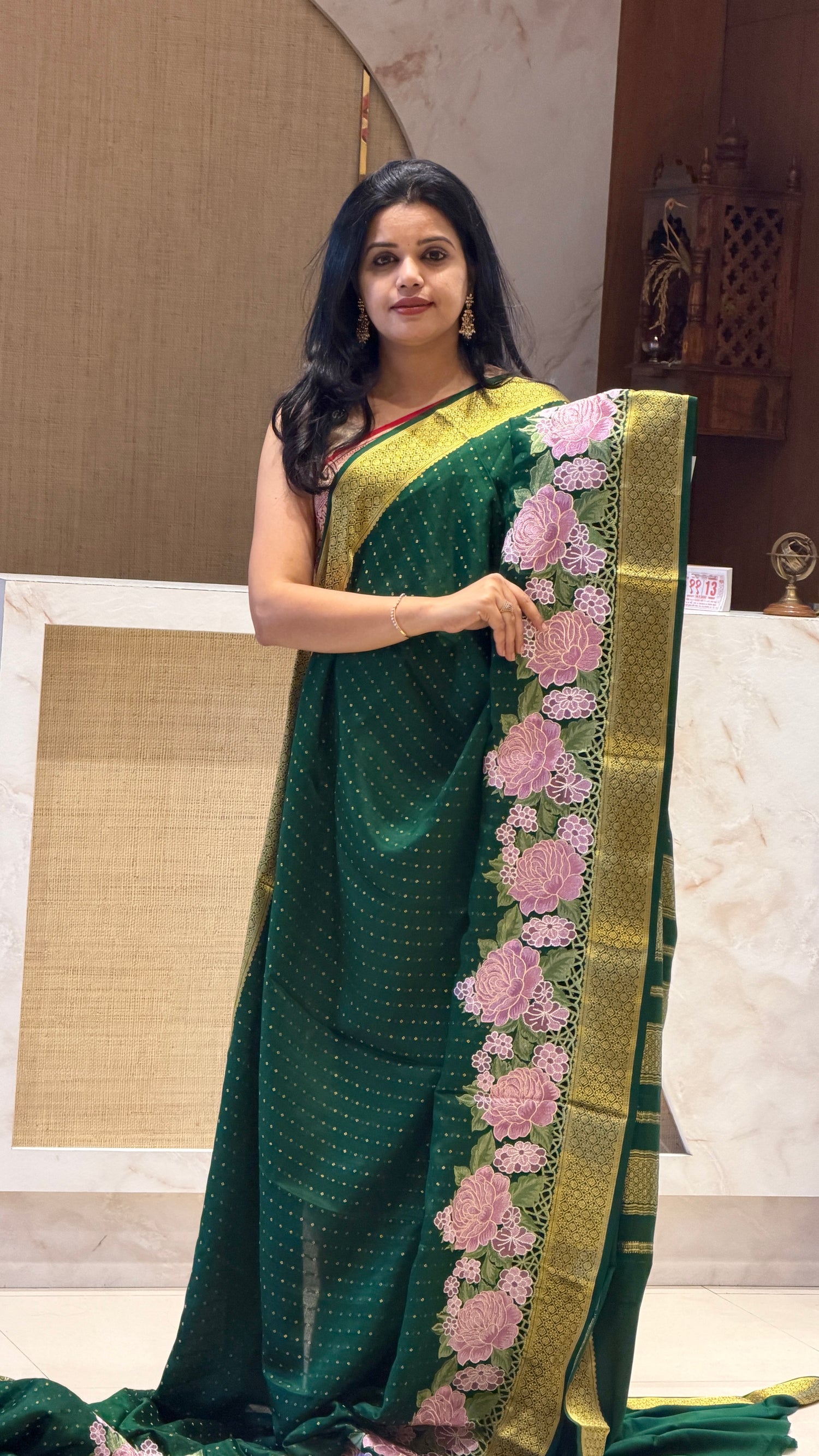 PSUV208-BOTTLEGREEN PURE MYSORE CREPE